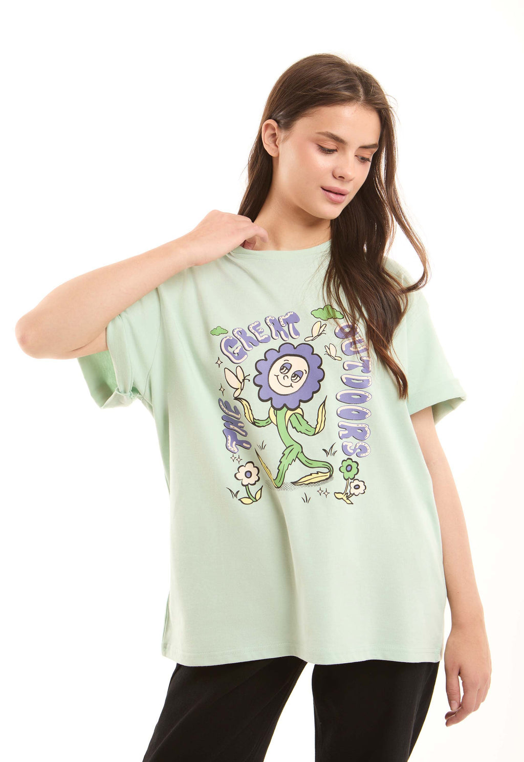 Printed Crew Neck Relaxed Long Tee