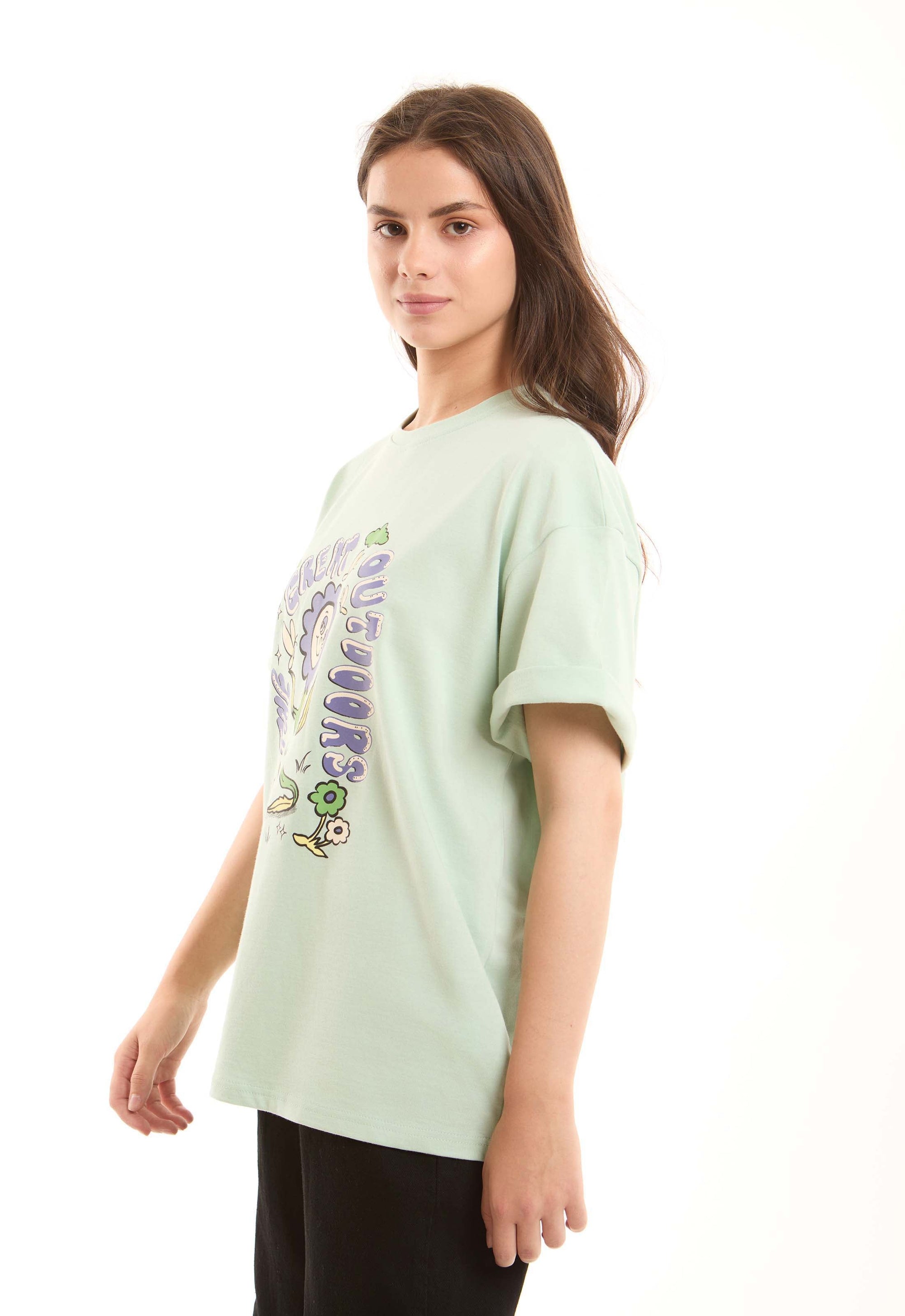 Printed Crew Neck Relaxed Long Tee