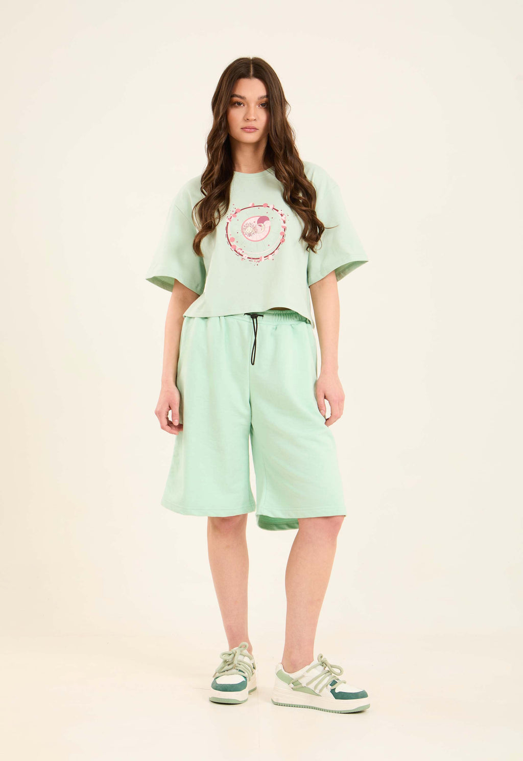 Slip On Relaxed Fit Short Tee with Elbow Sleeves