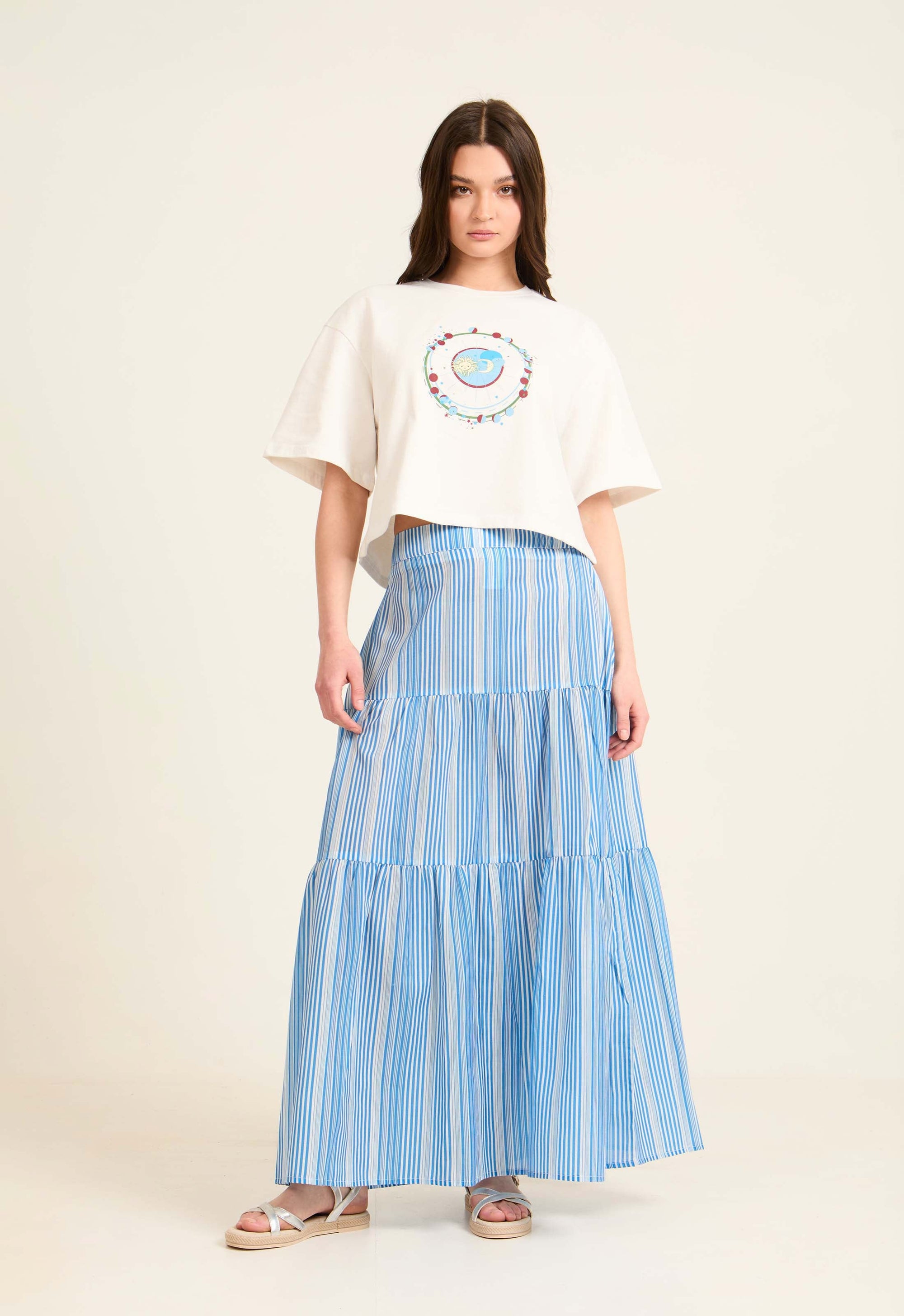 Slip On Relaxed Fit Short Tee with Elbow Sleeves