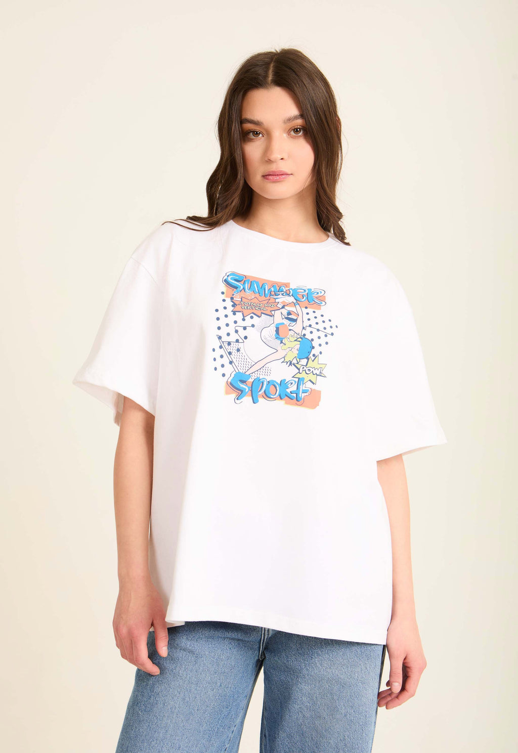 Elbow Sleeves Tee with "Summer Sport" Print