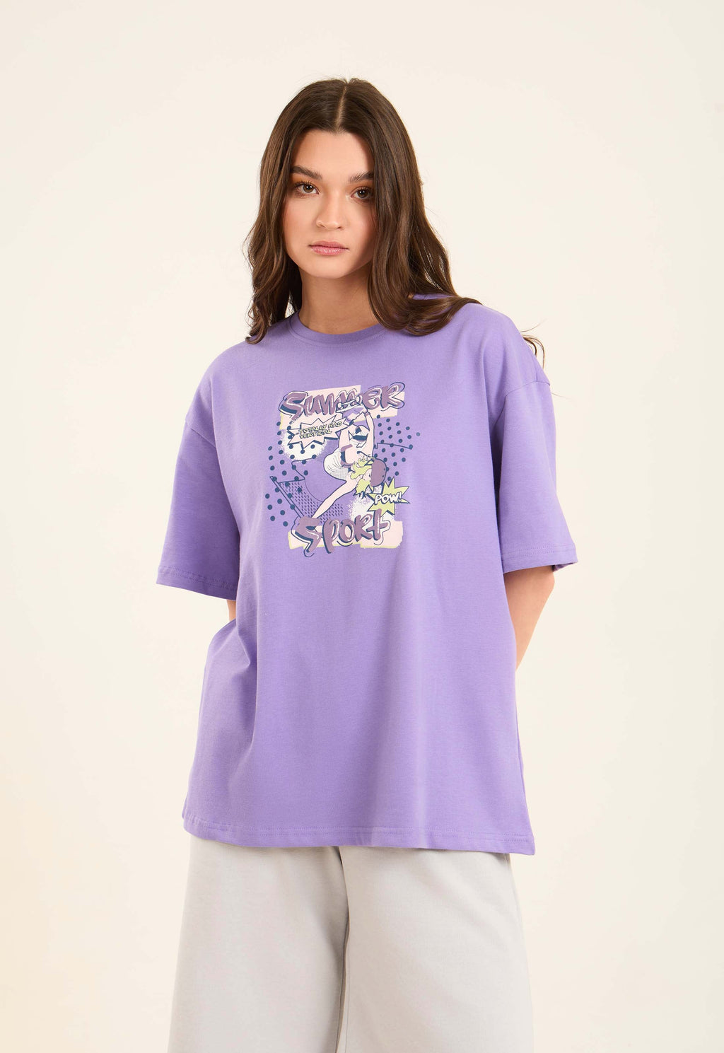 تي شيرت نسائي تي شيرت كبير الحجم قطني/أرجواني