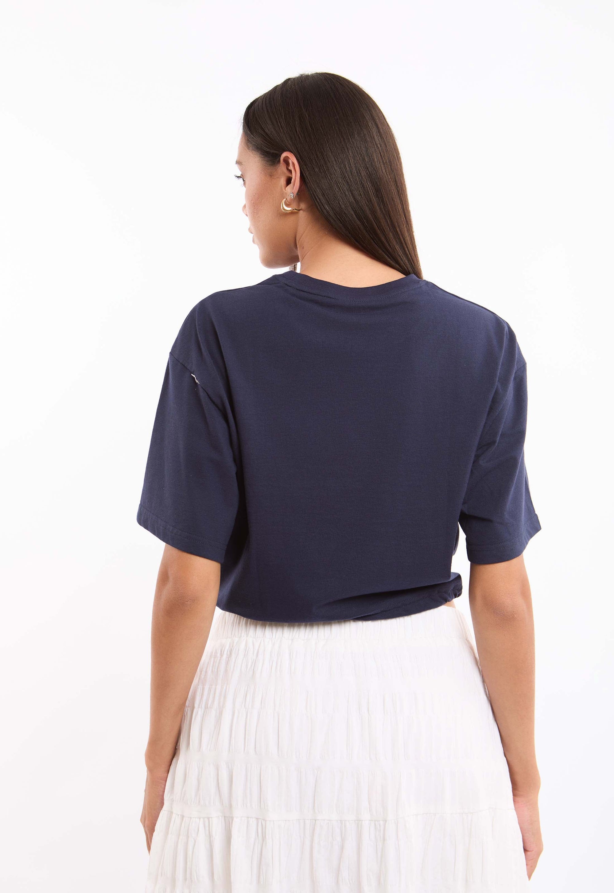 Elbow Sleeves Short Tee with Drawstring Trim