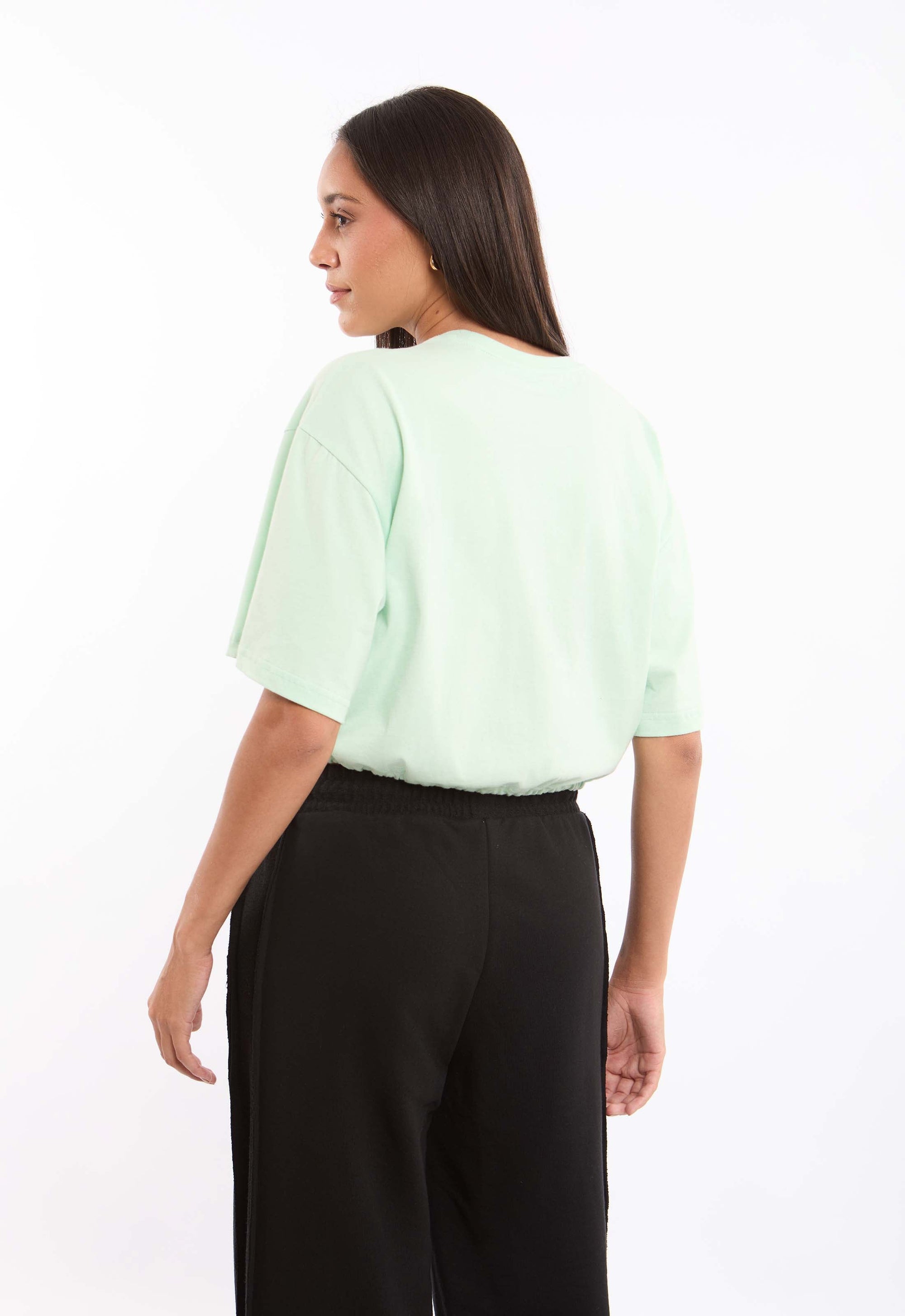 Elbow Sleeves Short Tee with Drawstring Trim