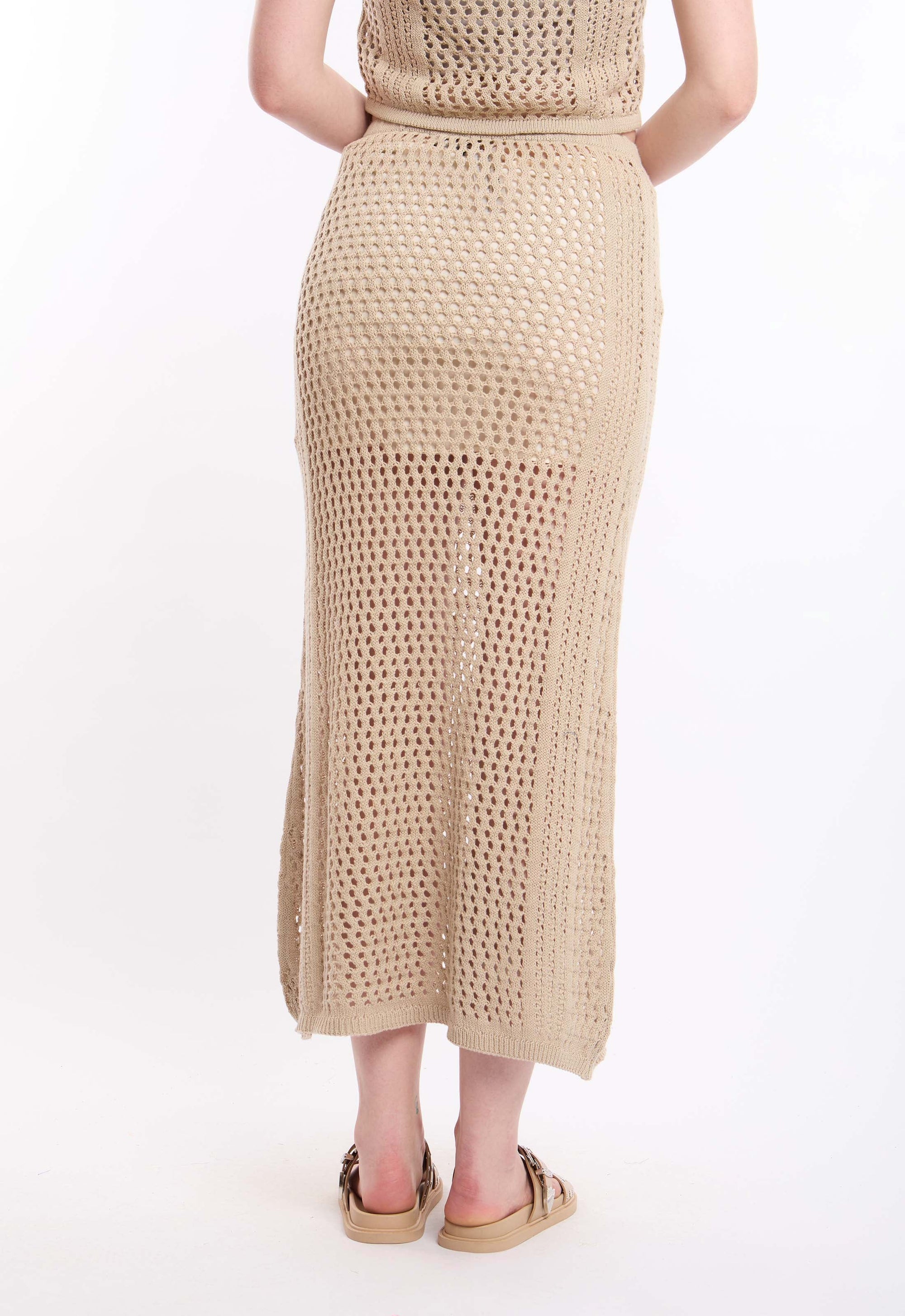 Perforated Knit Slip On Skirt with Slits
