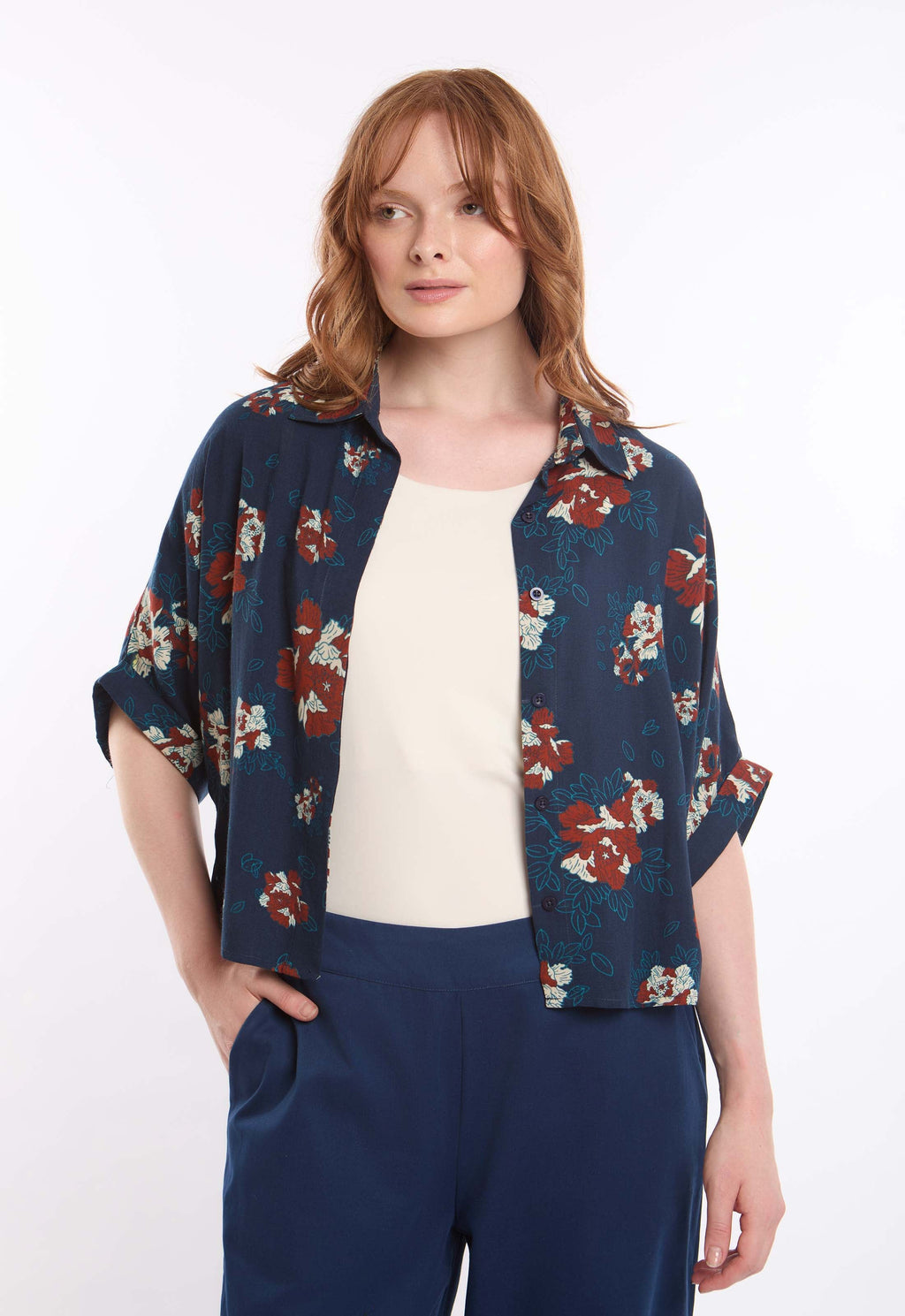 Floral Viscose Shirt with Relaxed Silhouette