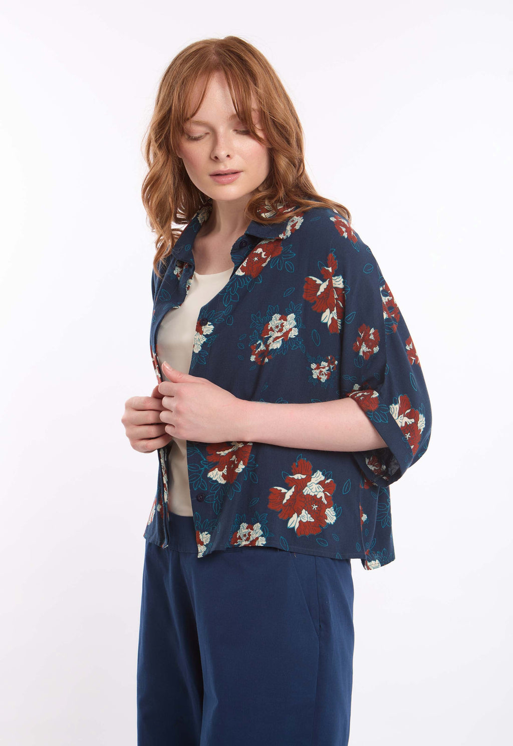 Floral Viscose Shirt with Relaxed Silhouette