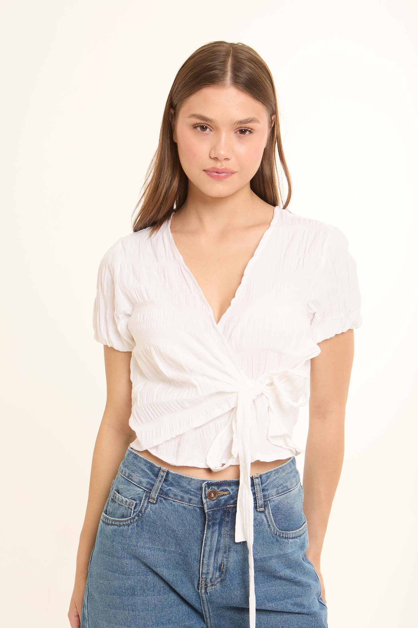 Deep V-Neck Lace-Up Summer Top