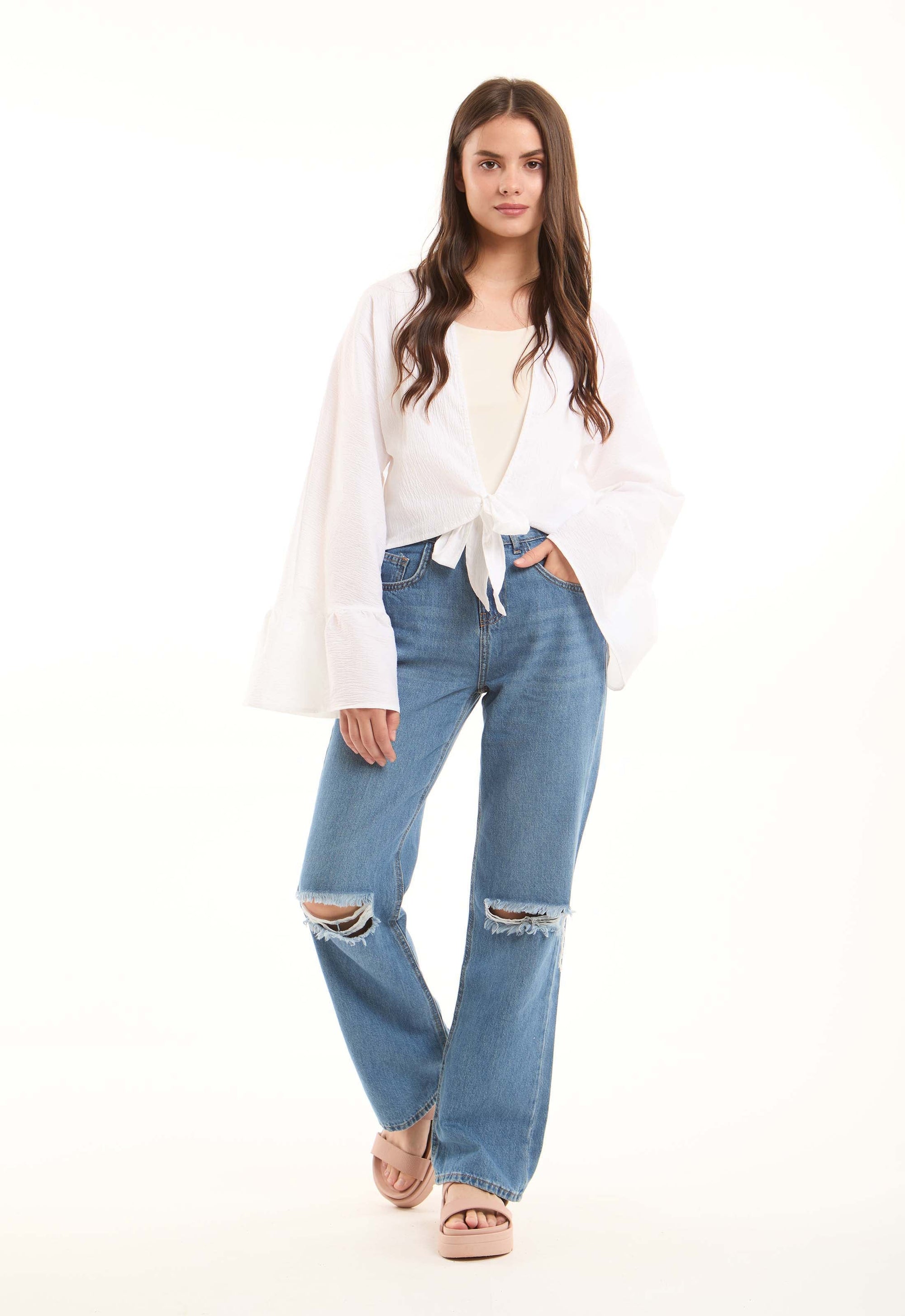 Distressed Straight-Leg Jeans