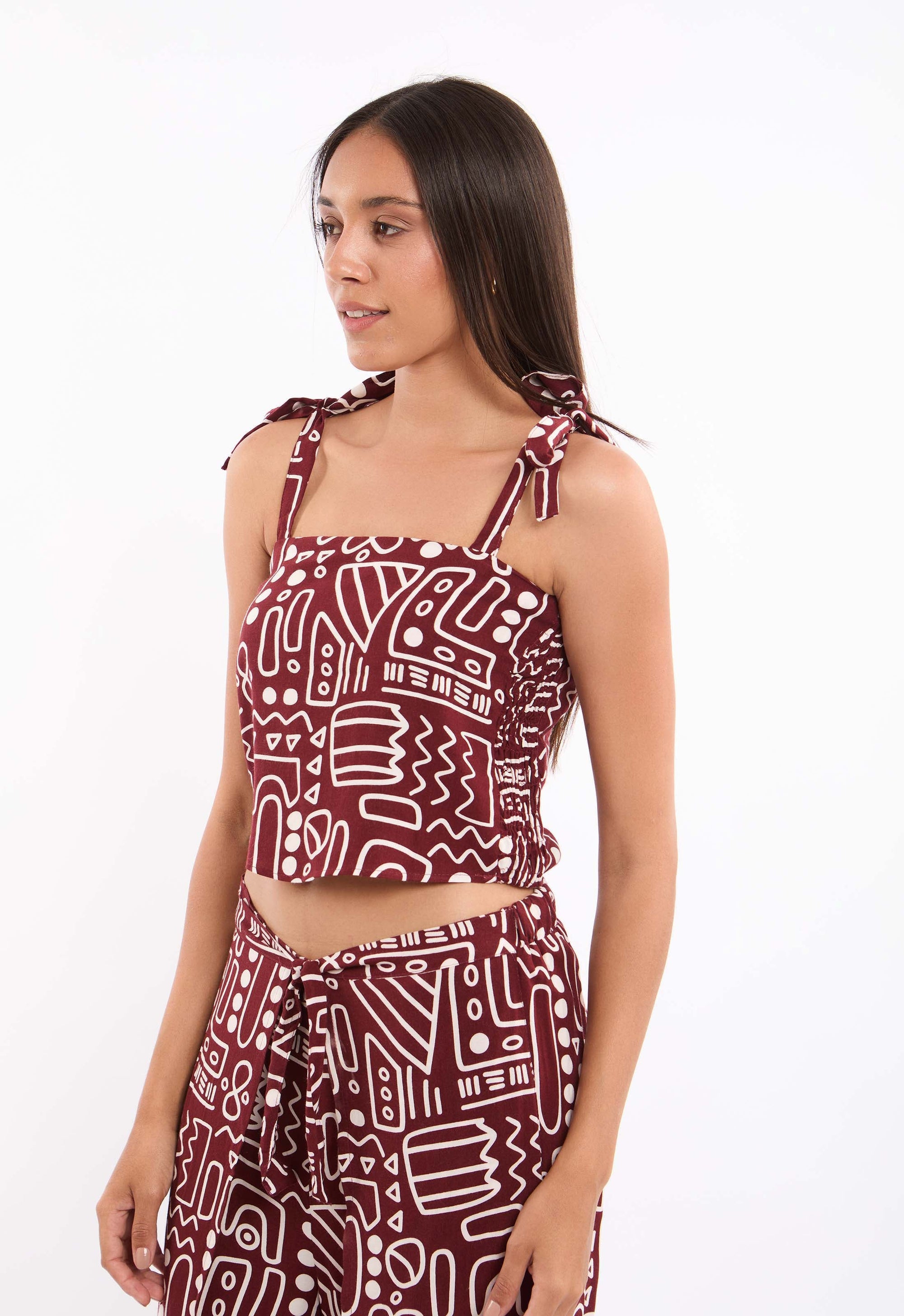 Boho Pattern Square Neck Casual Top