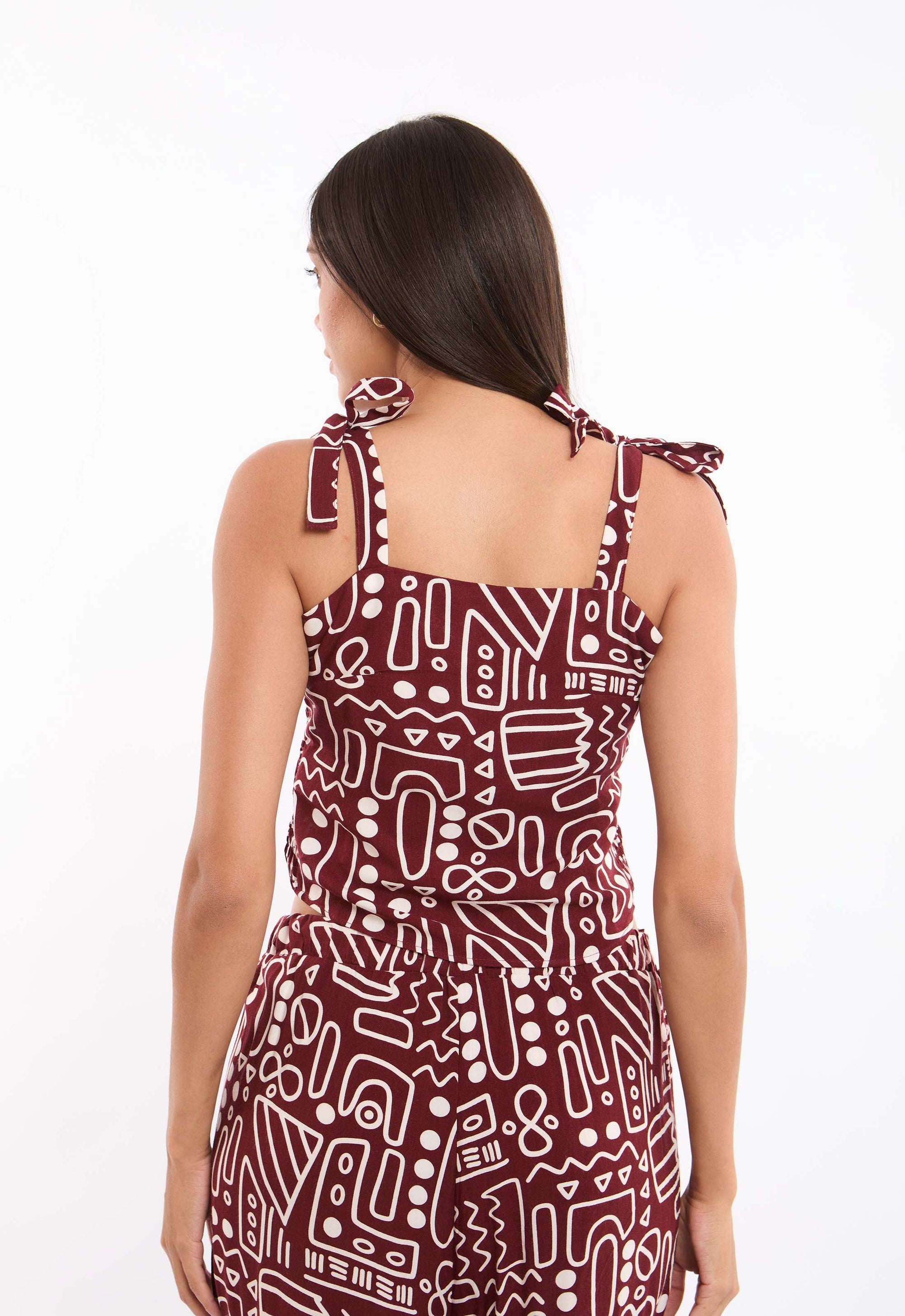 Boho Pattern Square Neck Casual Top