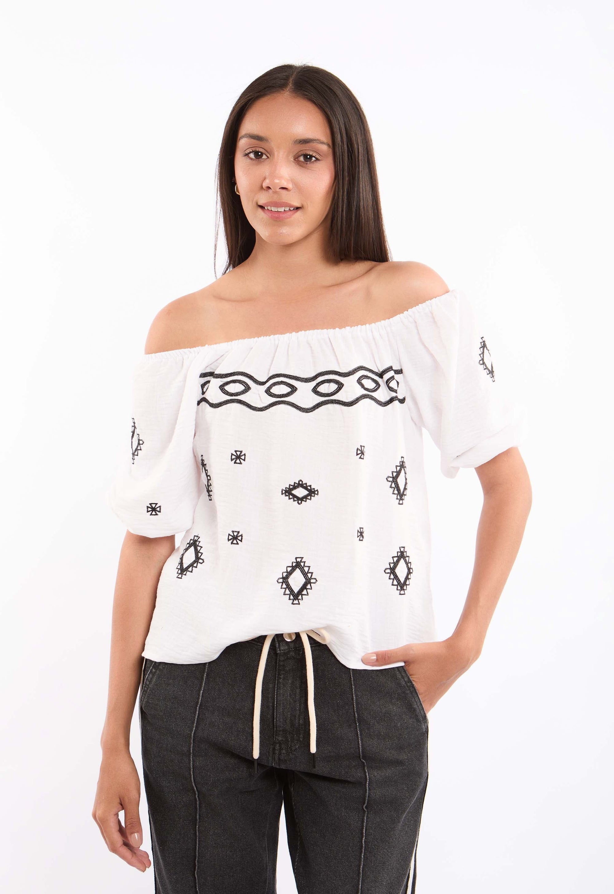 Off-Shoulder Embroidered Blouse