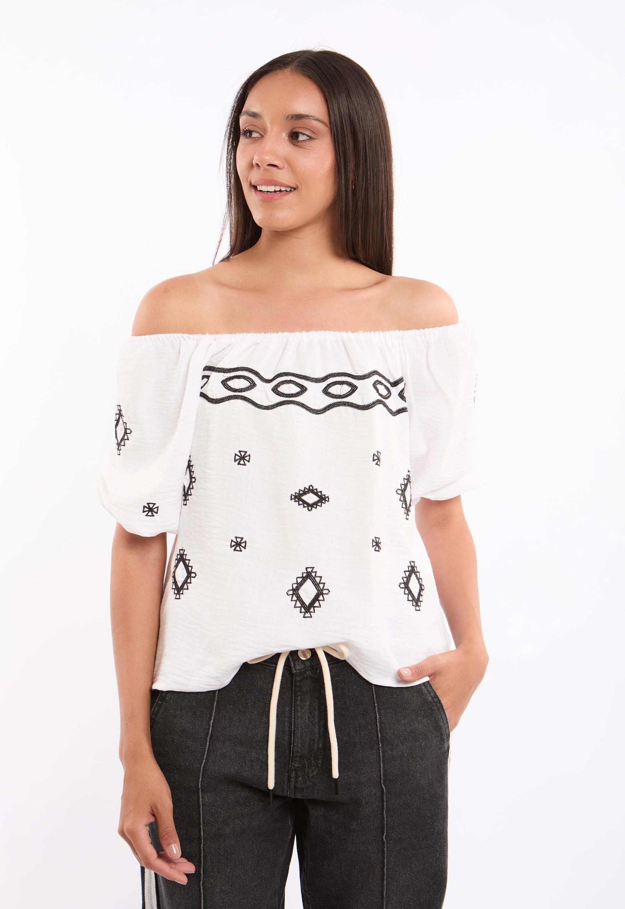 Off-Shoulder Embroidered Blouse