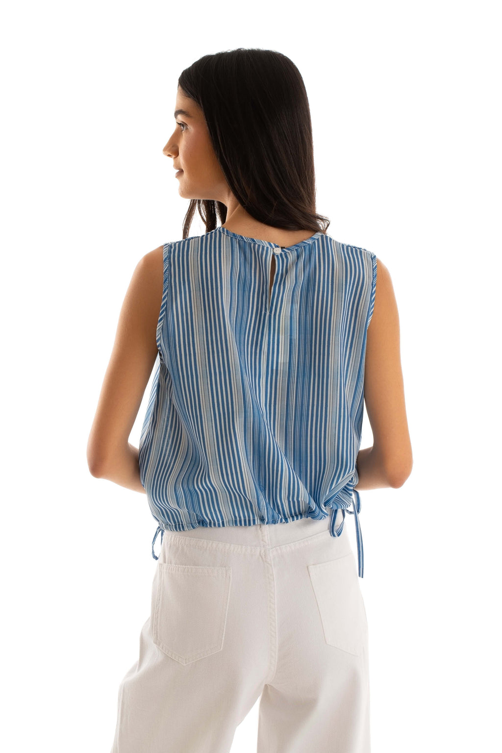 Round Neck Sleeveless Striped Cotton Top