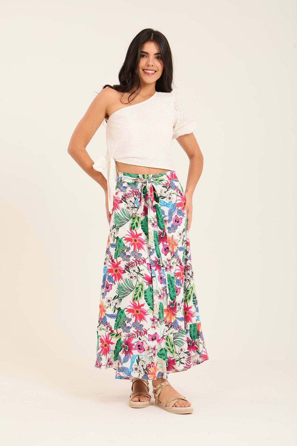 One Shoulder Eyelet Crop Top