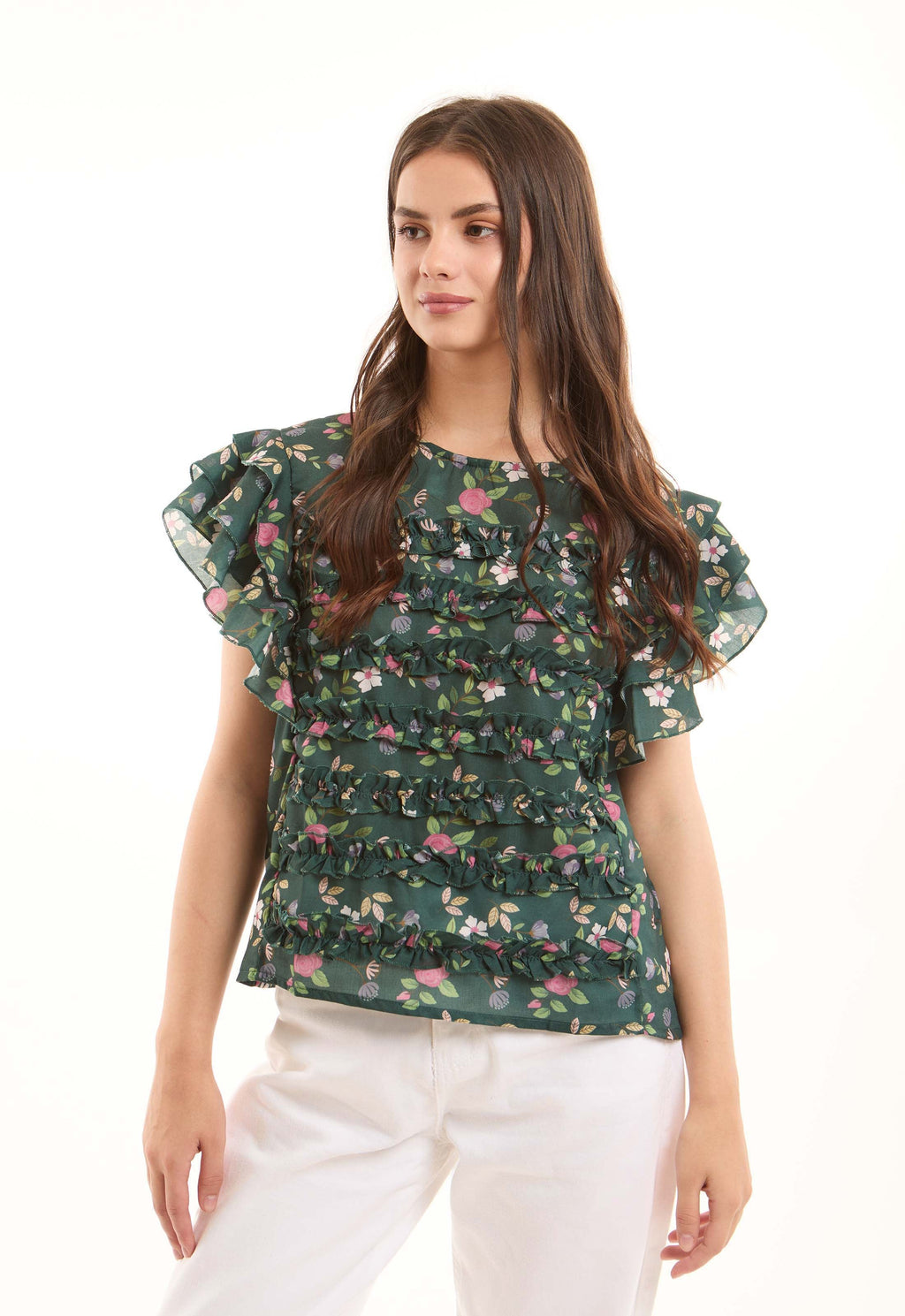 Floral Ruffle Sleeve Blouse