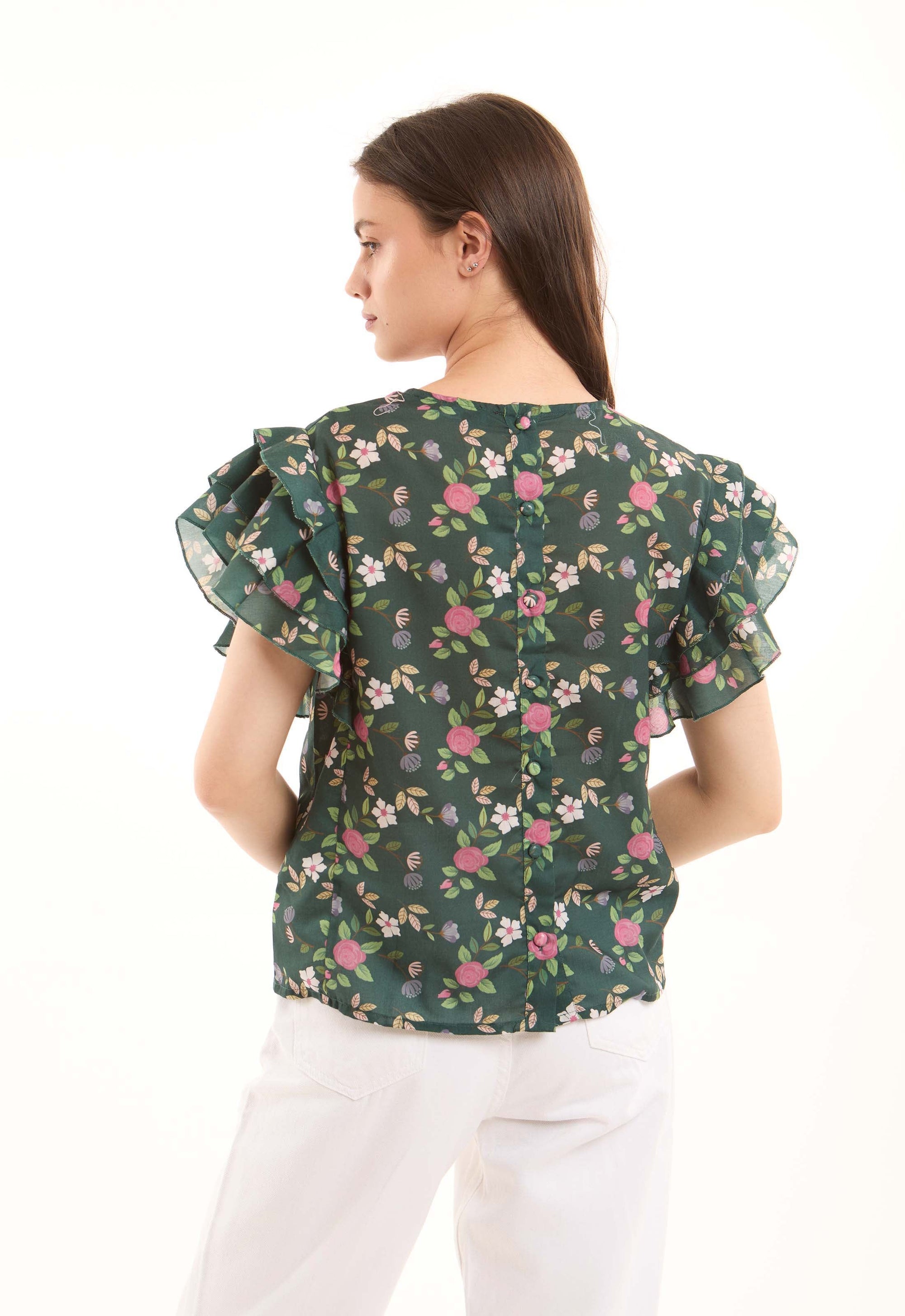 Floral Ruffle Sleeve Blouse