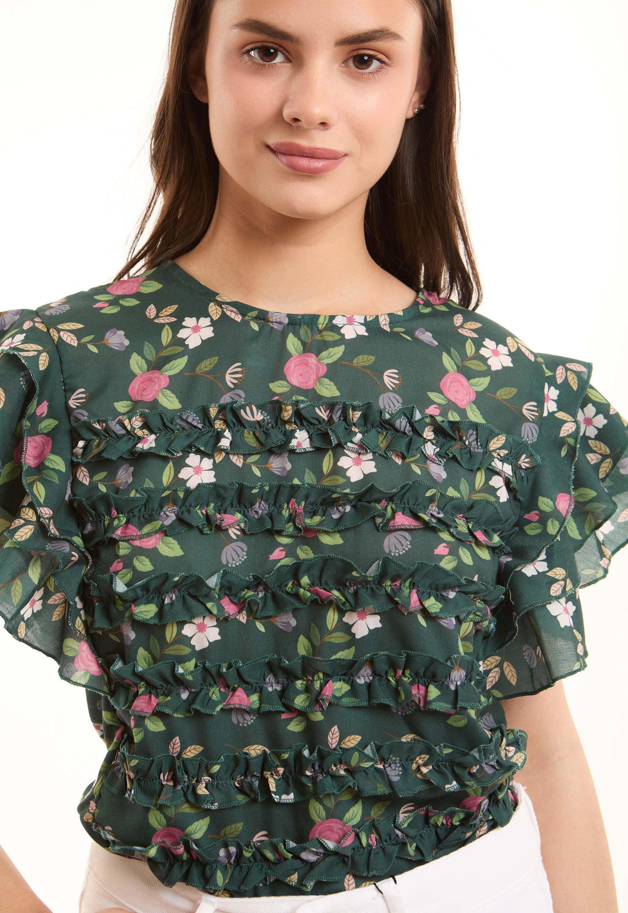 Floral Ruffle Sleeve Blouse