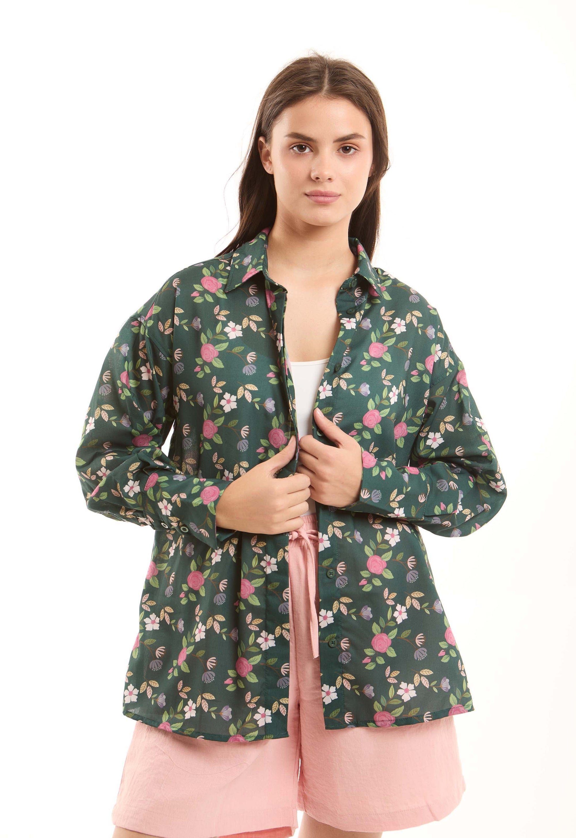 Flowy Floral Button-Down Oversized Shirt