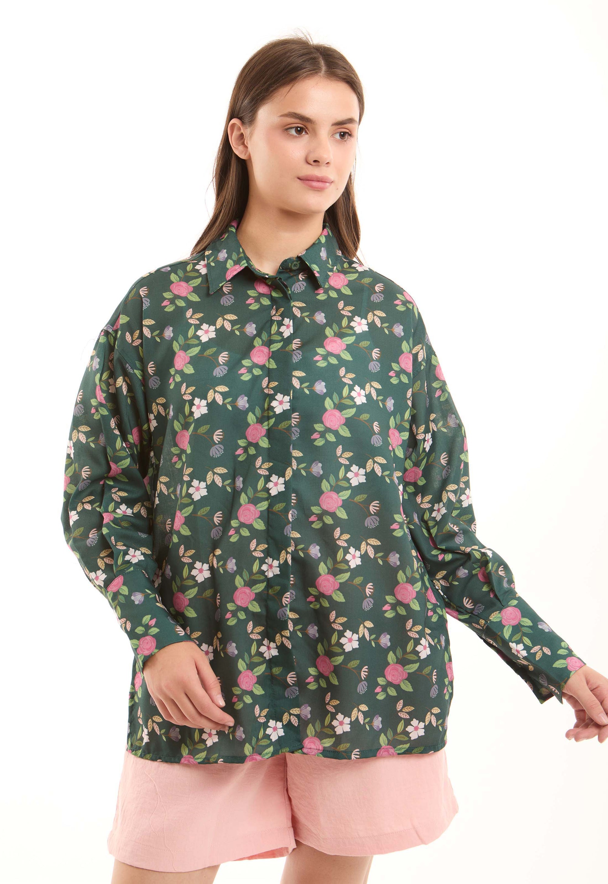 Flowy Floral Button-Down Oversized Shirt