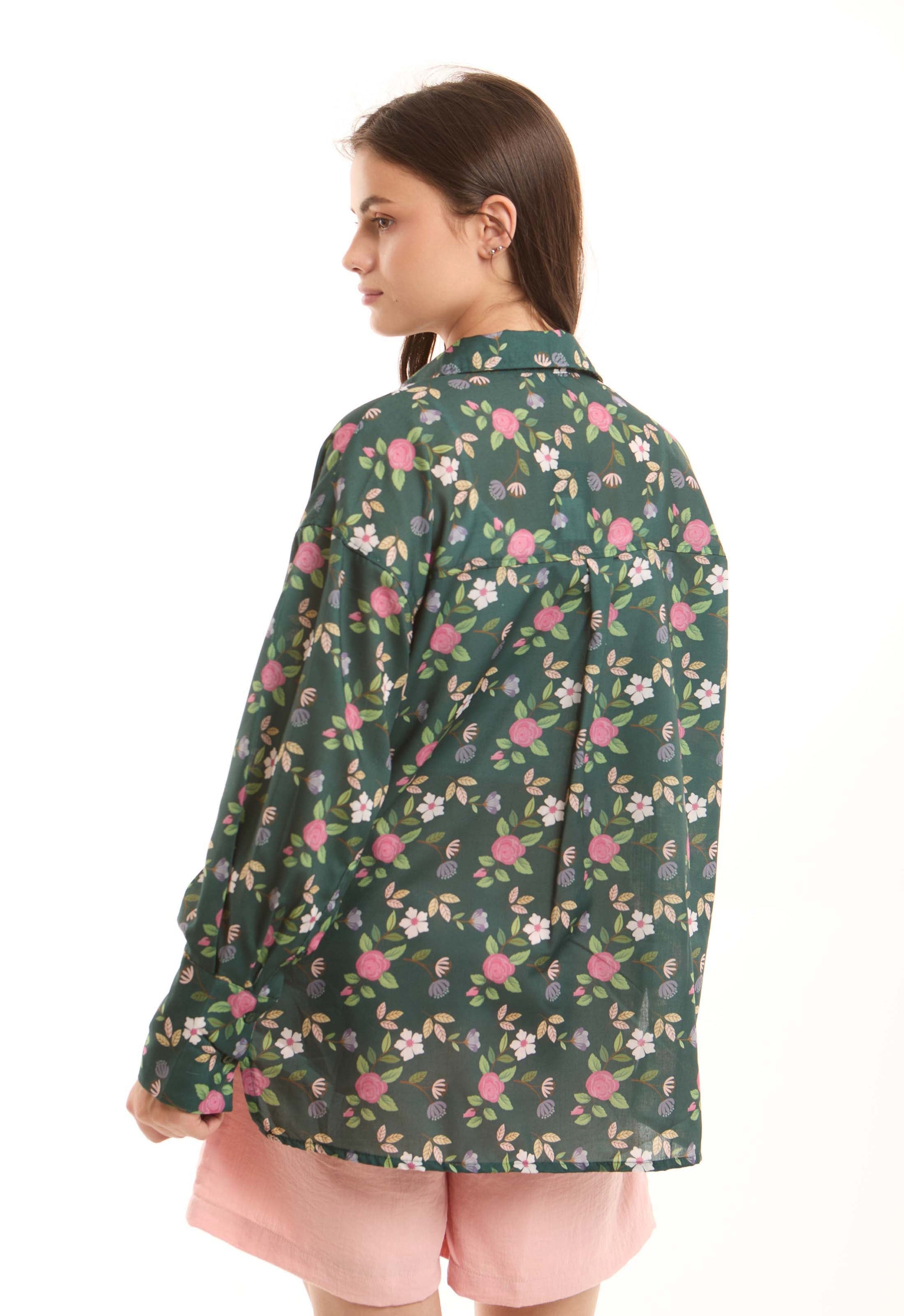 Flowy Floral Button-Down Oversized Shirt