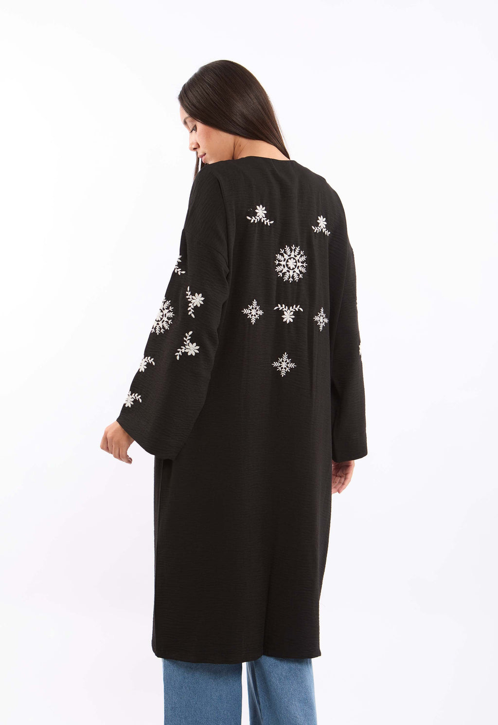 Embroidered Floral Long Sleeves Textured Kimono