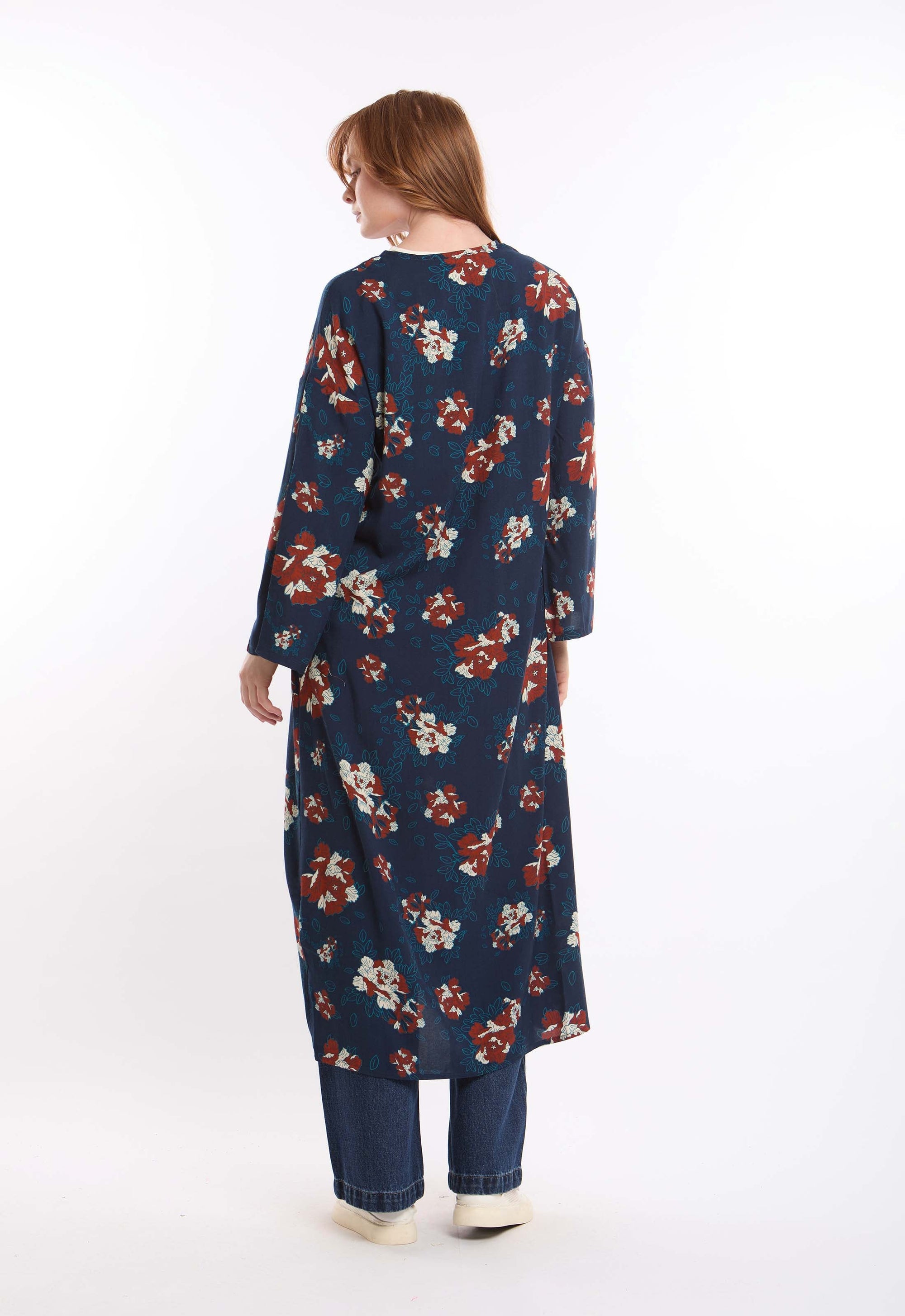 Long Sleeves Floral Buttoned Long Tunic Top