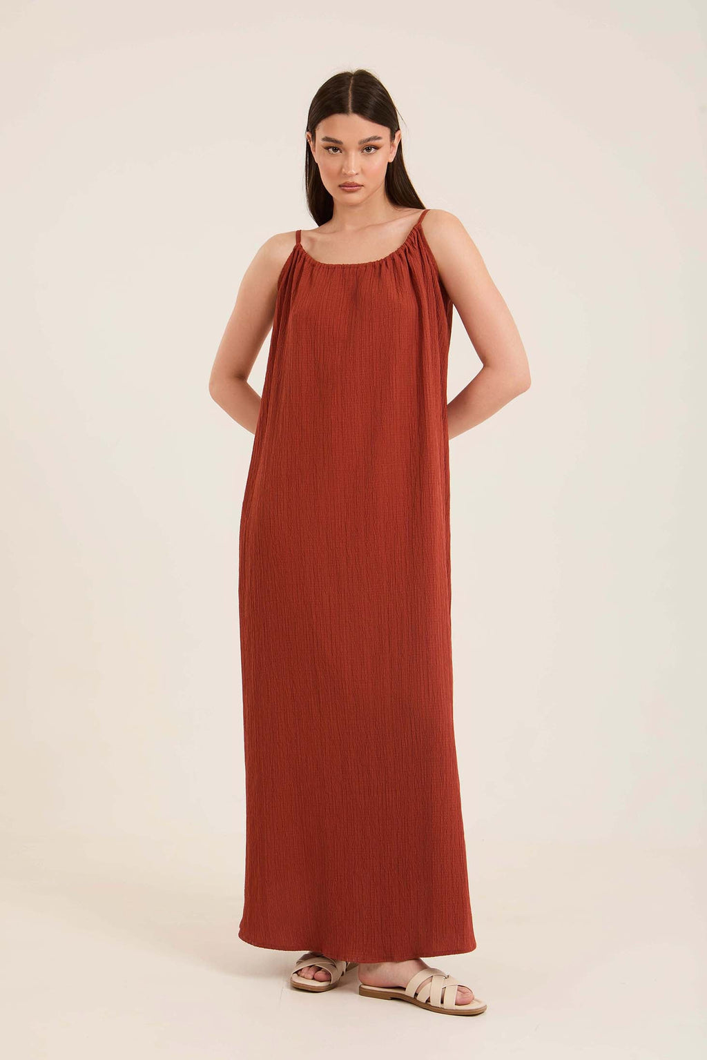 Boat Neck Sleeveless Textured Summer Dress