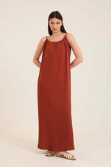 Boat Neck Sleeveless Textured Summer Dress