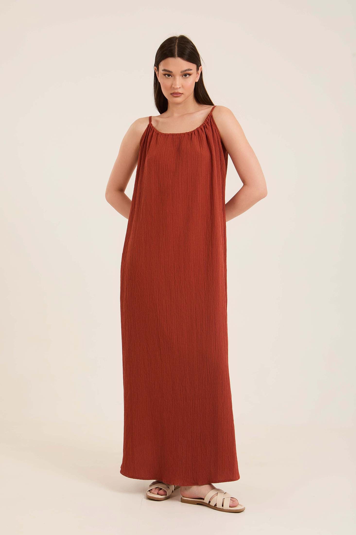 Boat Neck Sleeveless Textured Summer Dress