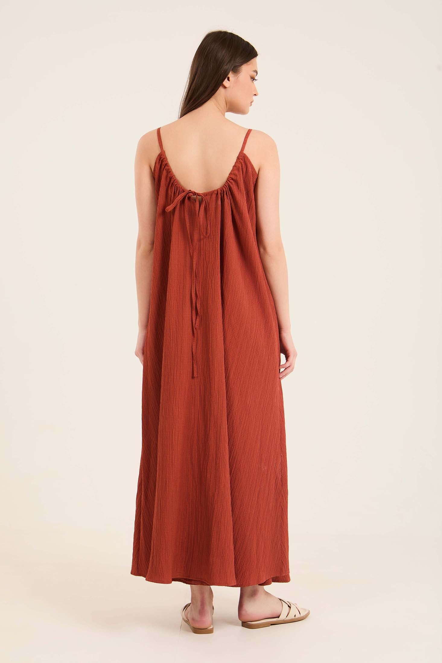 Boat Neck Sleeveless Textured Summer Dress