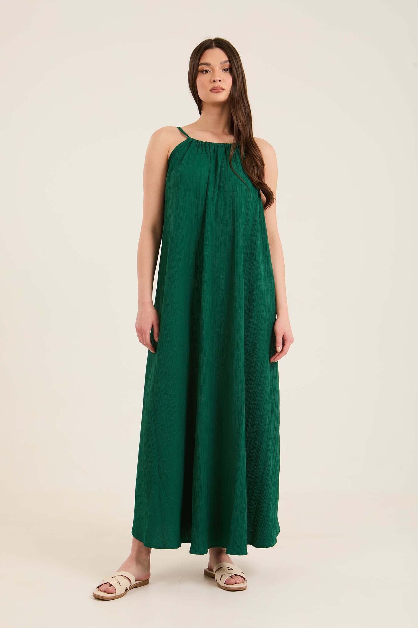 Boat Neck Sleeveless Textured Summer Dress