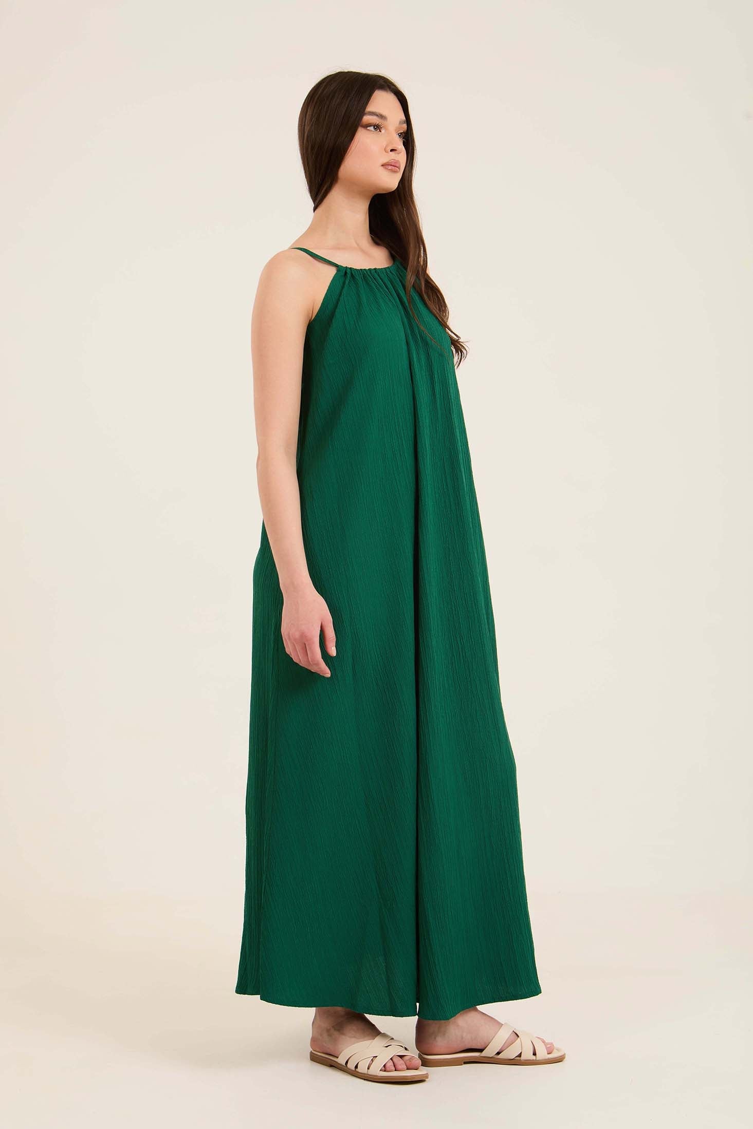 Boat Neck Sleeveless Textured Summer Dress