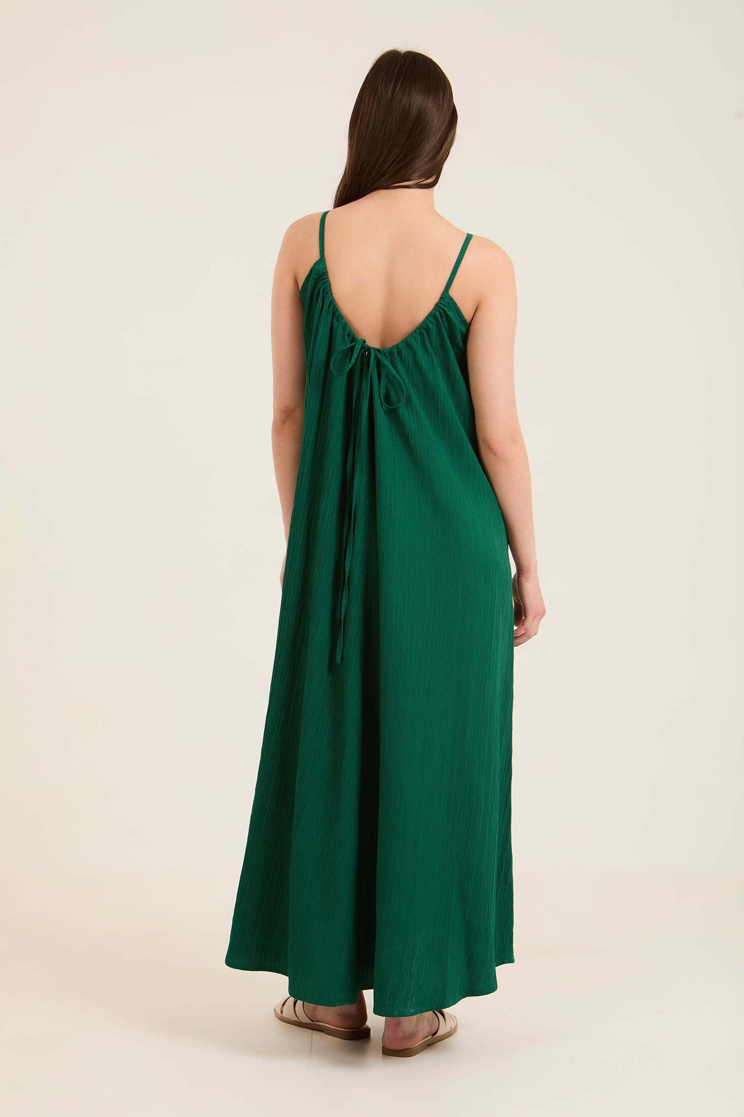 Boat Neck Sleeveless Textured Summer Dress