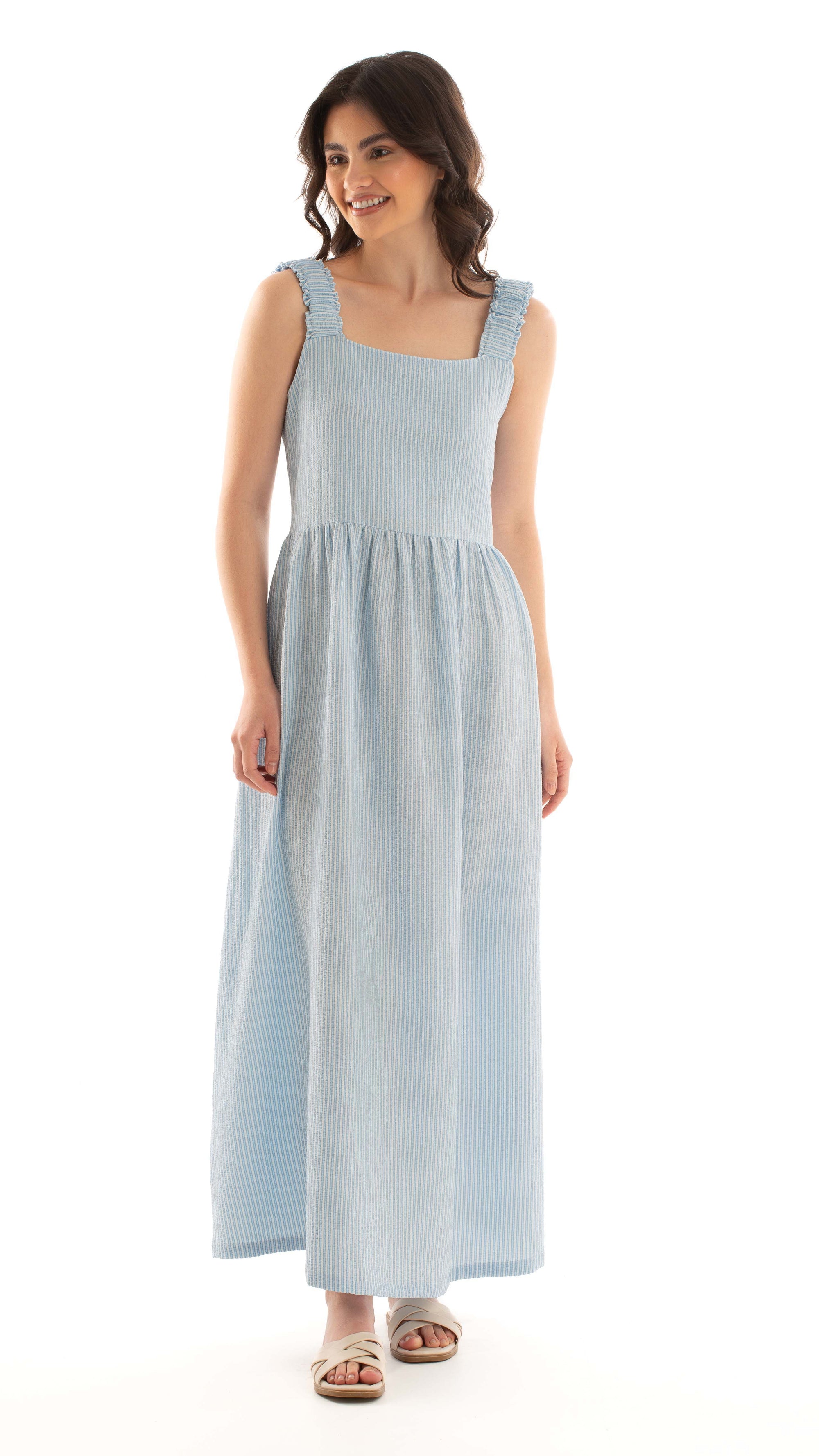 Square Neck Striped Flowy Summer Dress