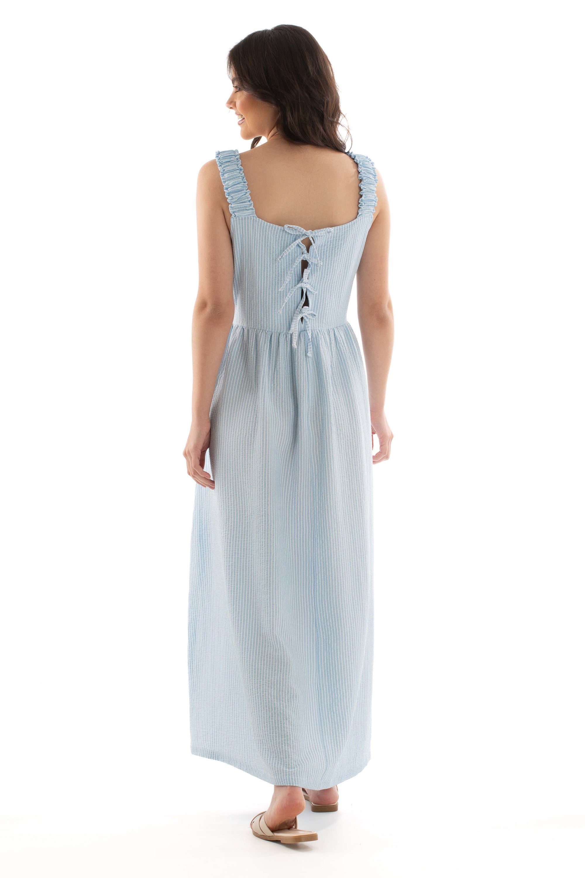 Square Neck Striped Flowy Summer Dress