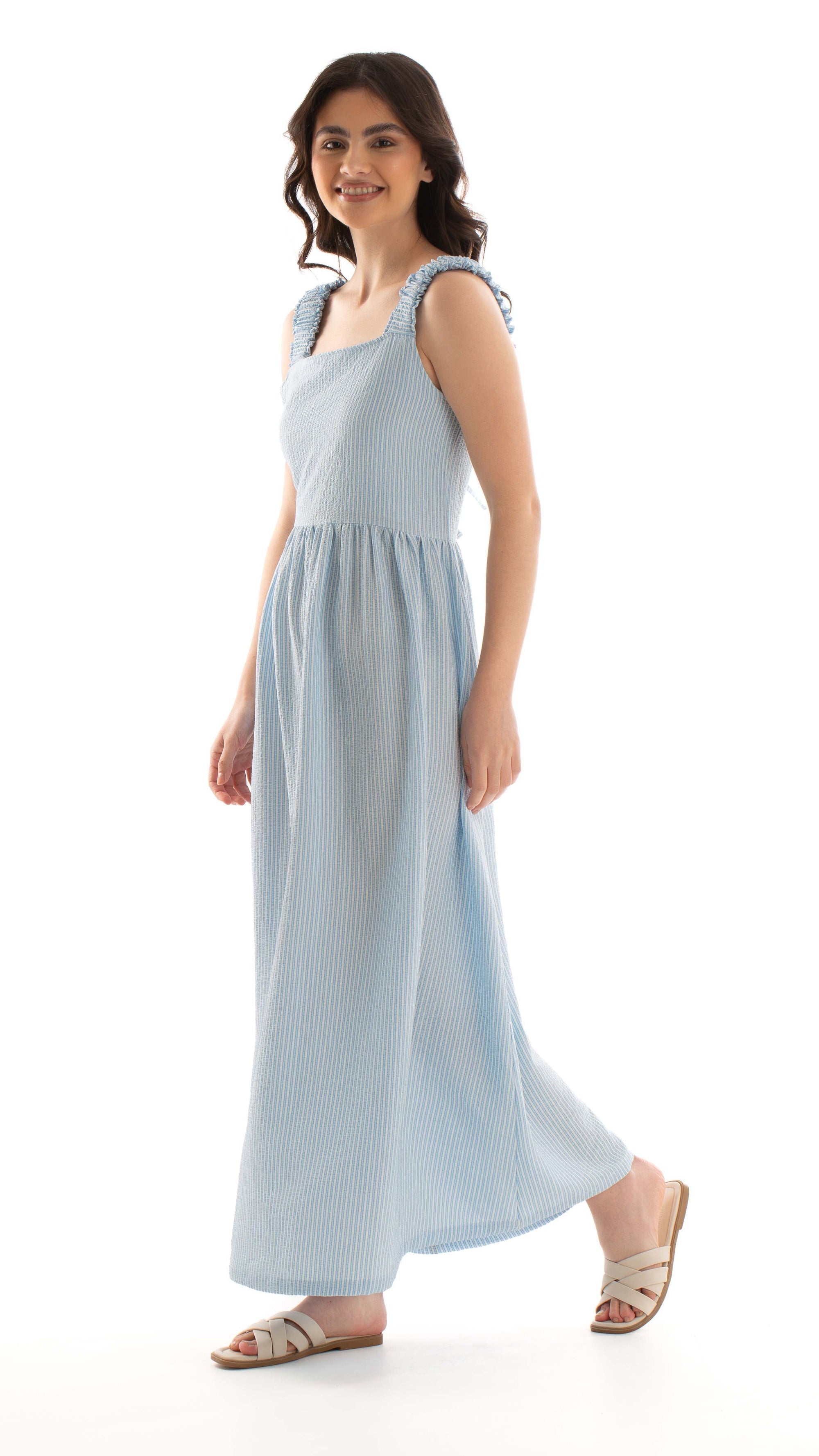 Square Neck Striped Flowy Summer Dress