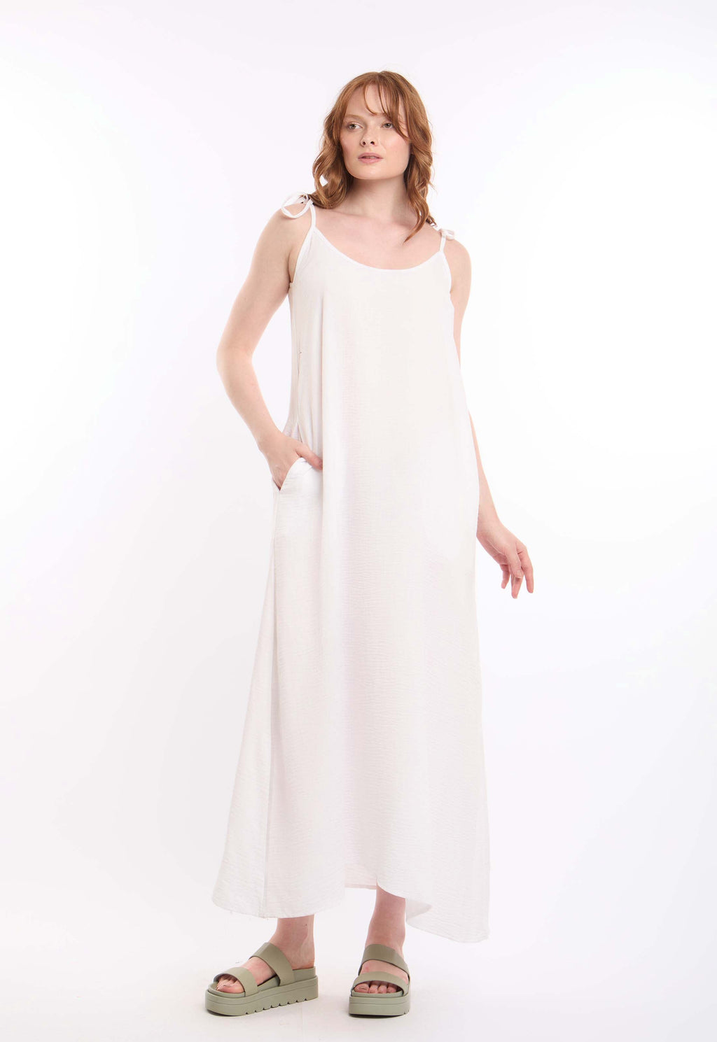 Textured Lace-Up Dress with Side Pockets