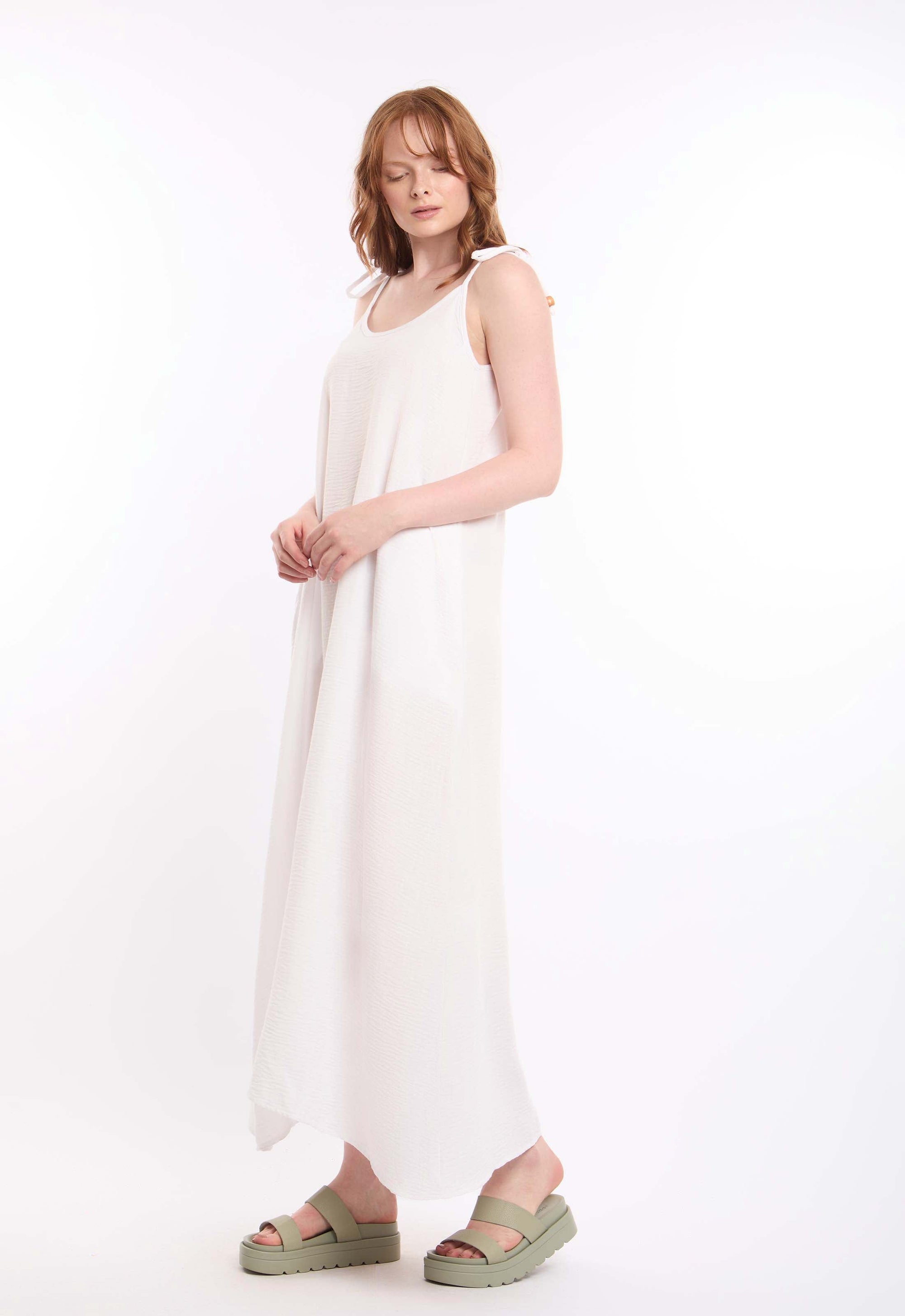 Textured Lace-Up Dress with Side Pockets