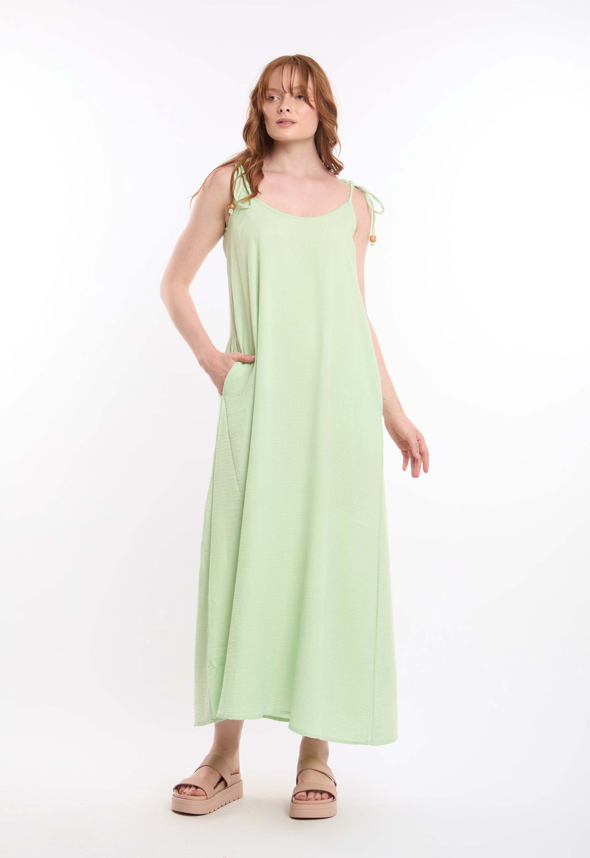 Textured Lace-Up Dress with Side Pockets