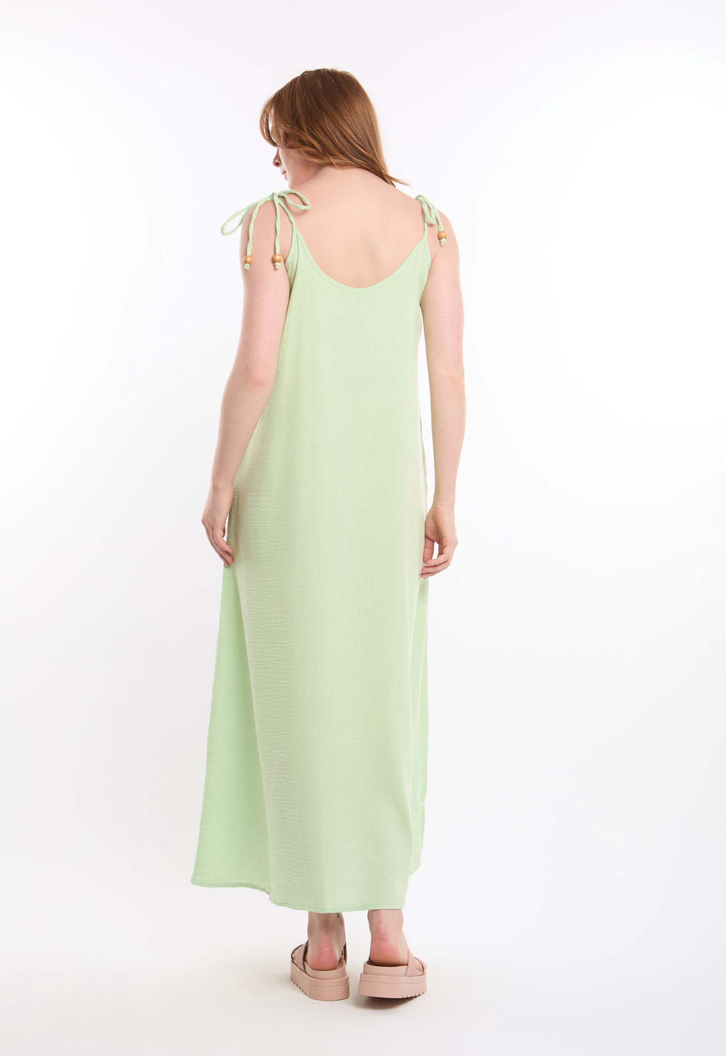 Textured Lace-Up Dress with Side Pockets