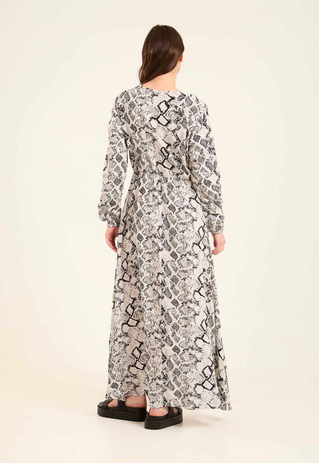 Snake Pattern Long Sleeves Dress with V-Neck