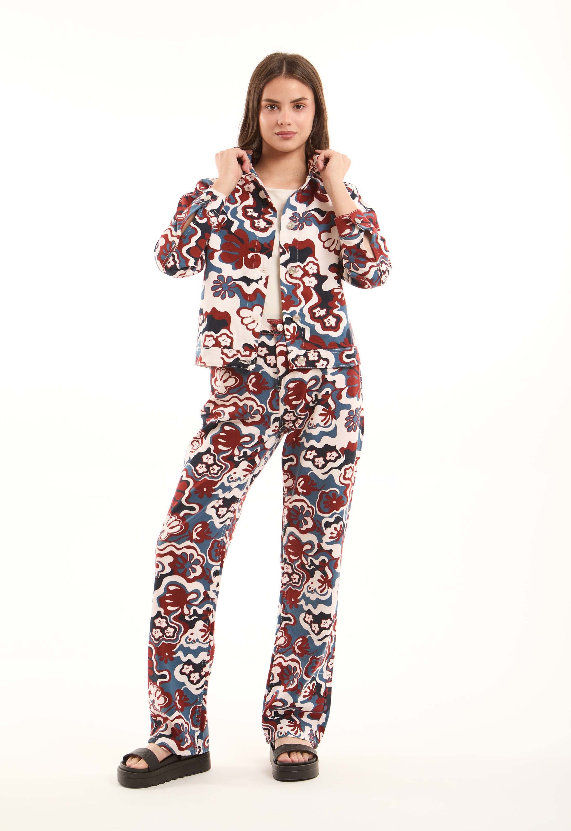 Printed Cotton Pants with Straight Cut