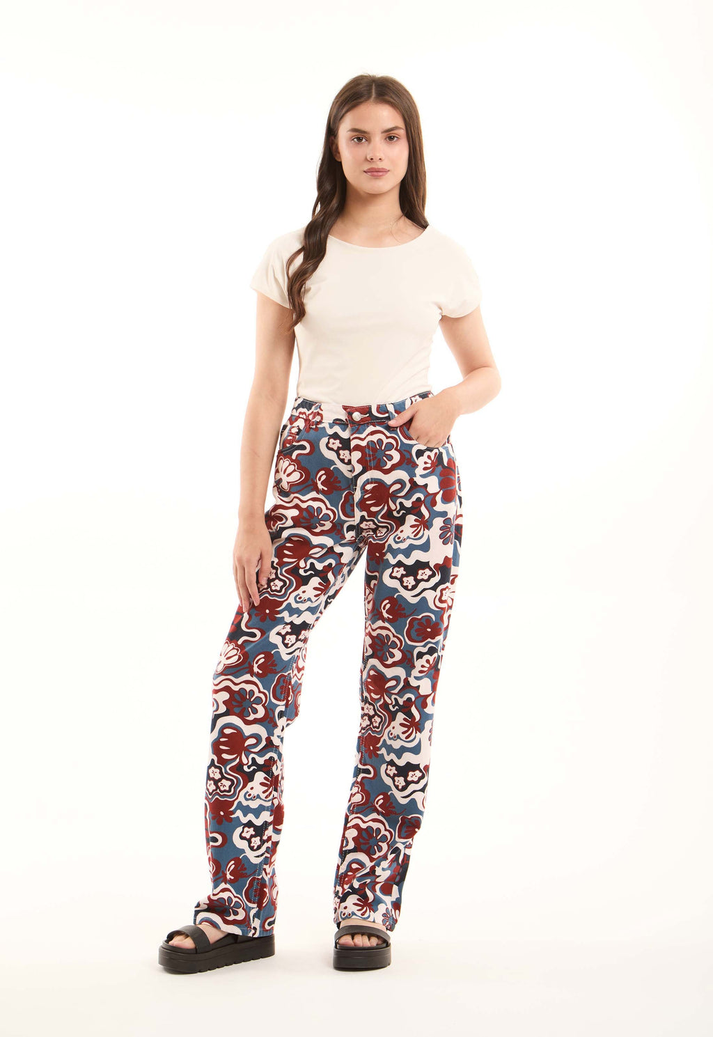 Printed Cotton Pants with Straight Cut