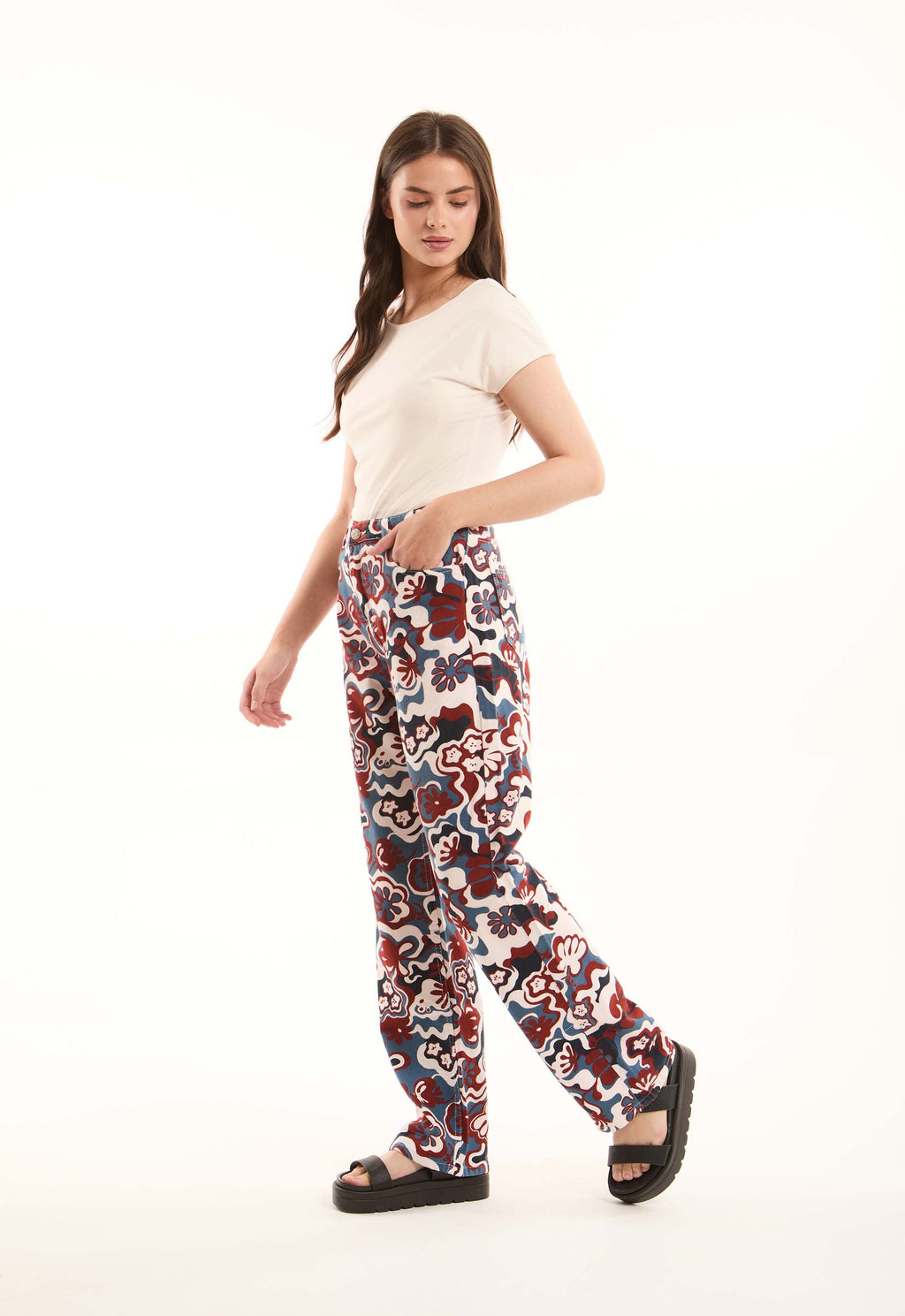 Printed Cotton Pants with Straight Cut