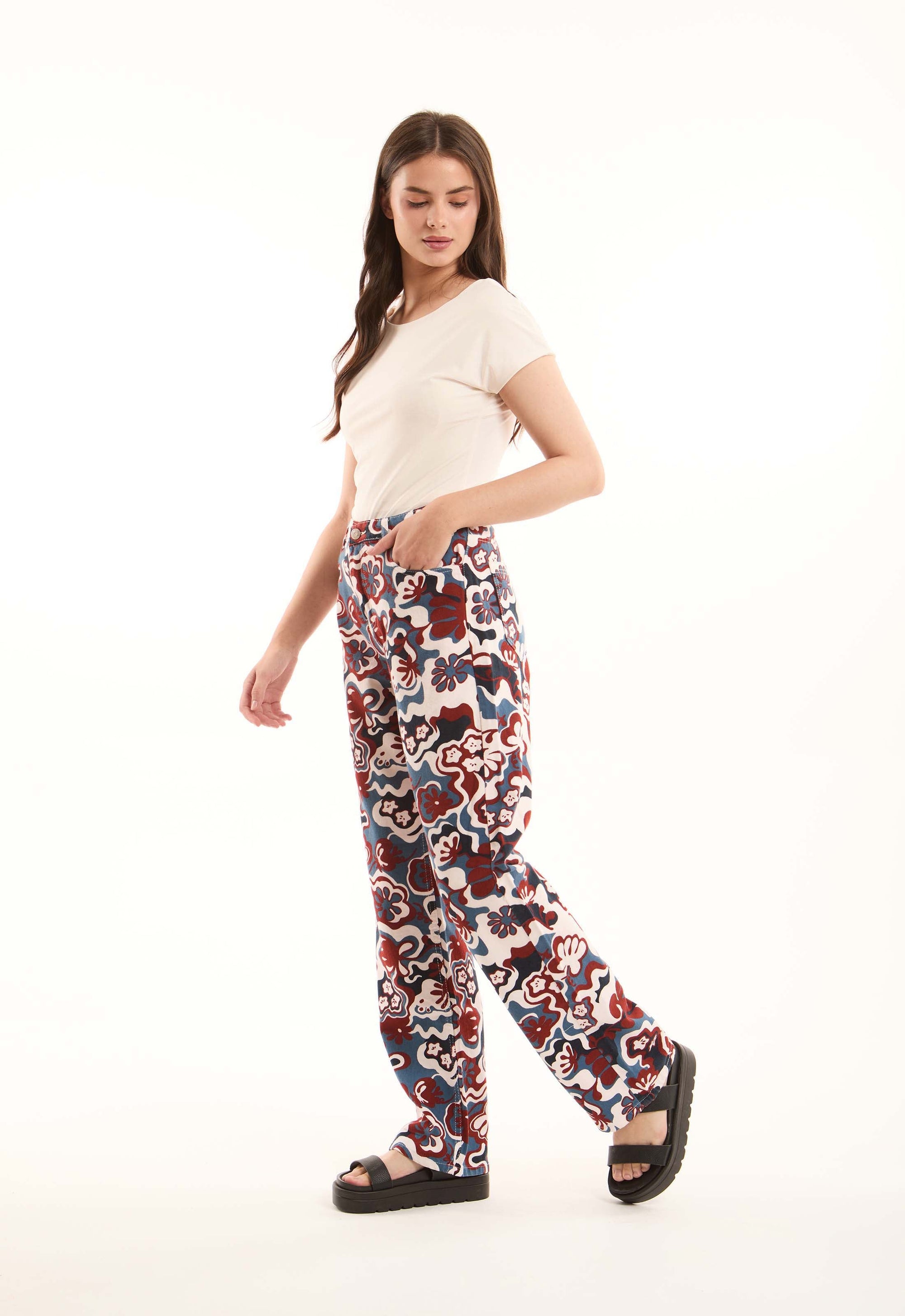 Printed Cotton Pants with Straight Cut
