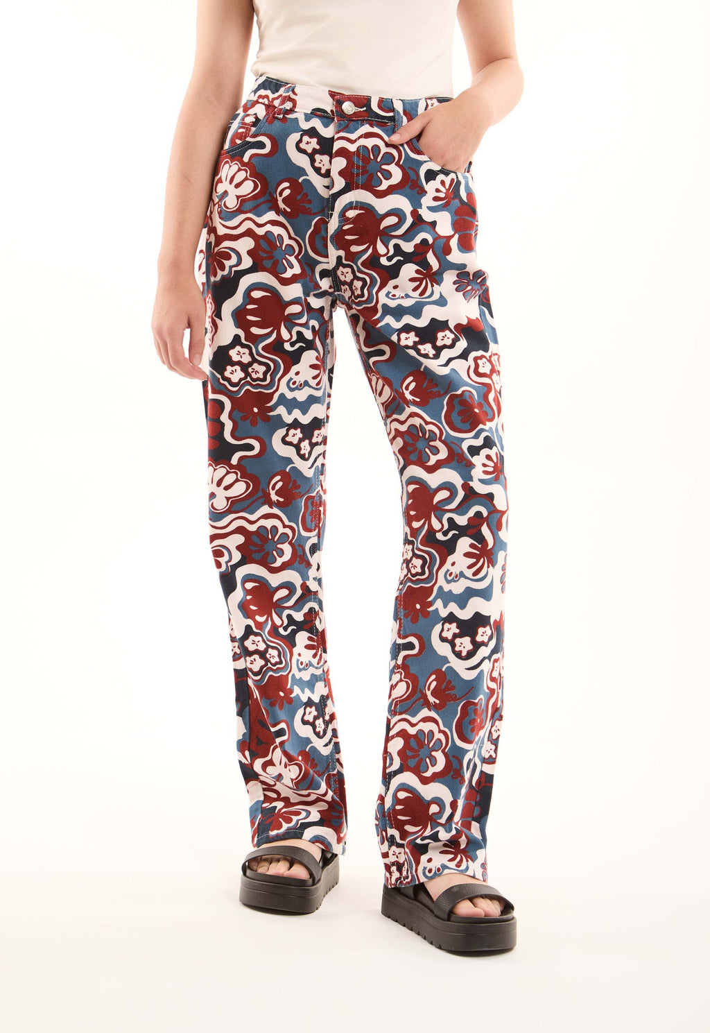 Printed Cotton Pants with Straight Cut