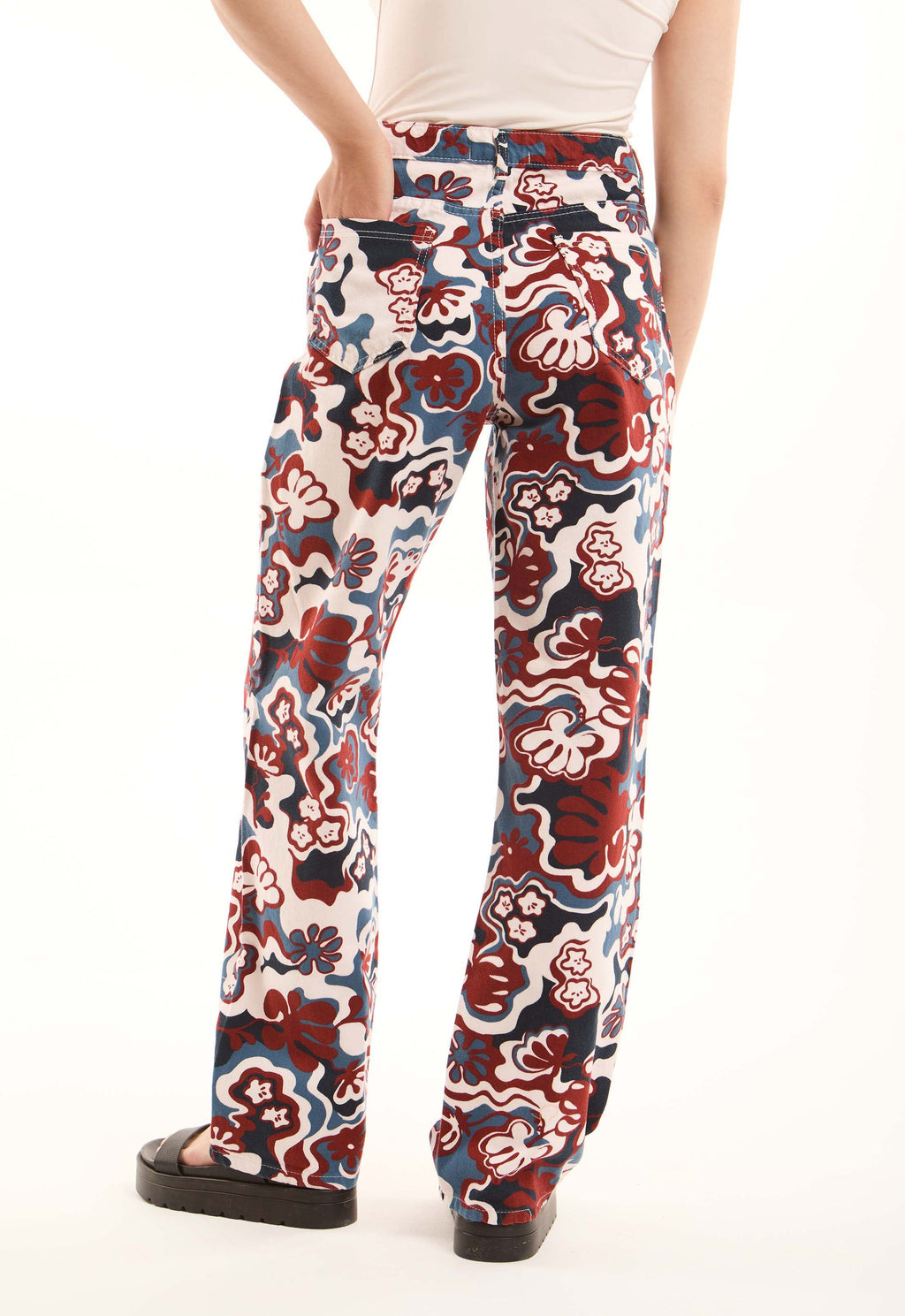 Printed Cotton Pants with Straight Cut