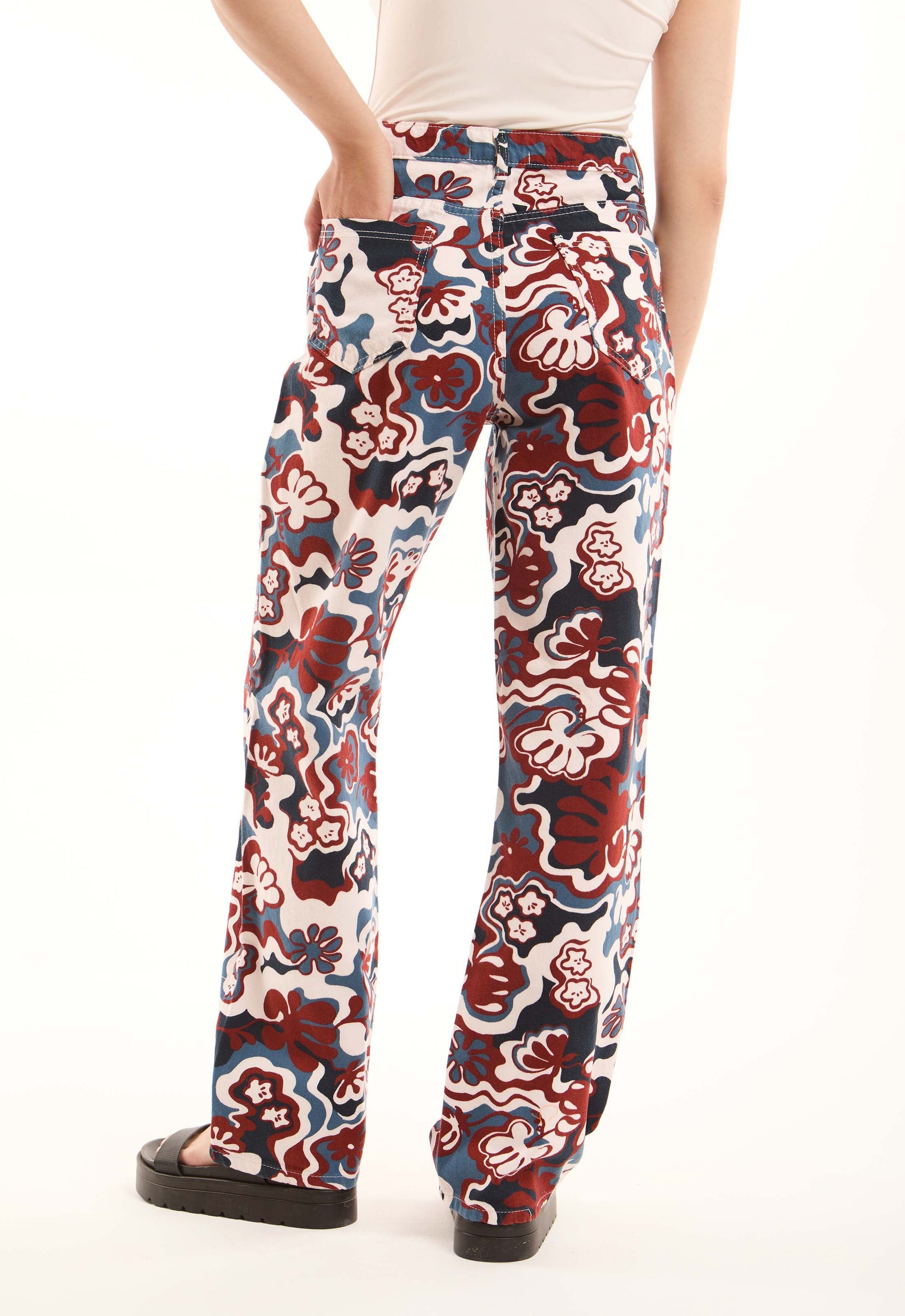 Printed Cotton Pants with Straight Cut