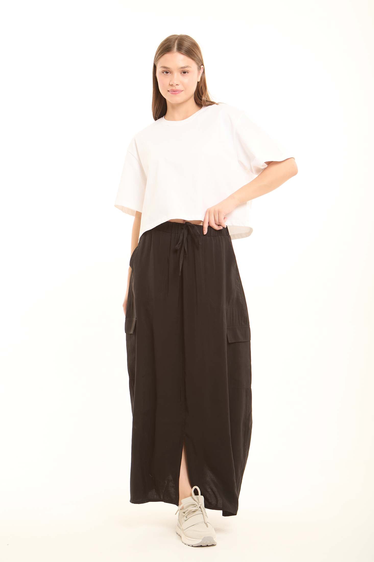 Casual Solid Rayon Skirt with Front Slit